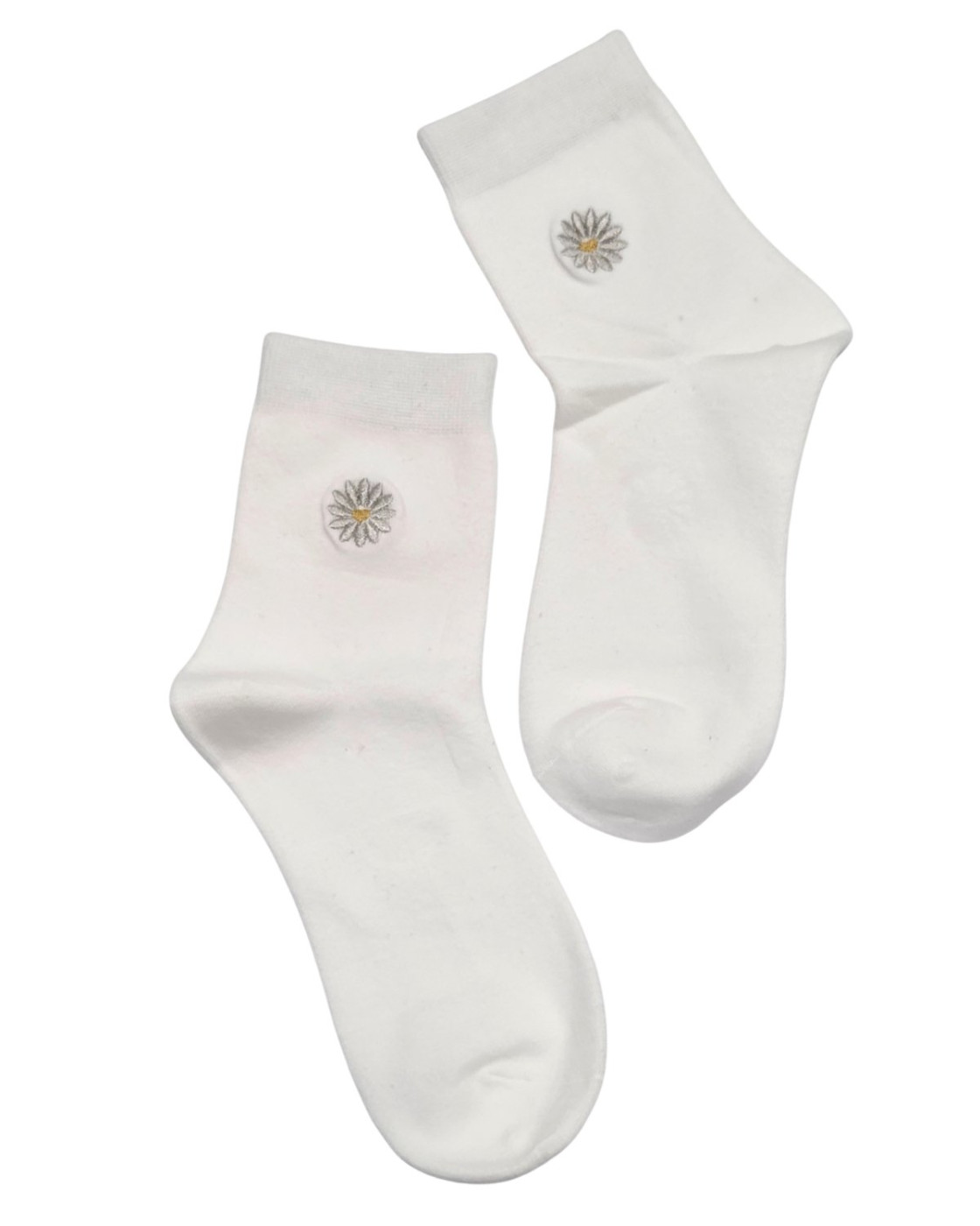 Chaussettes femme blanches broderie marguerite