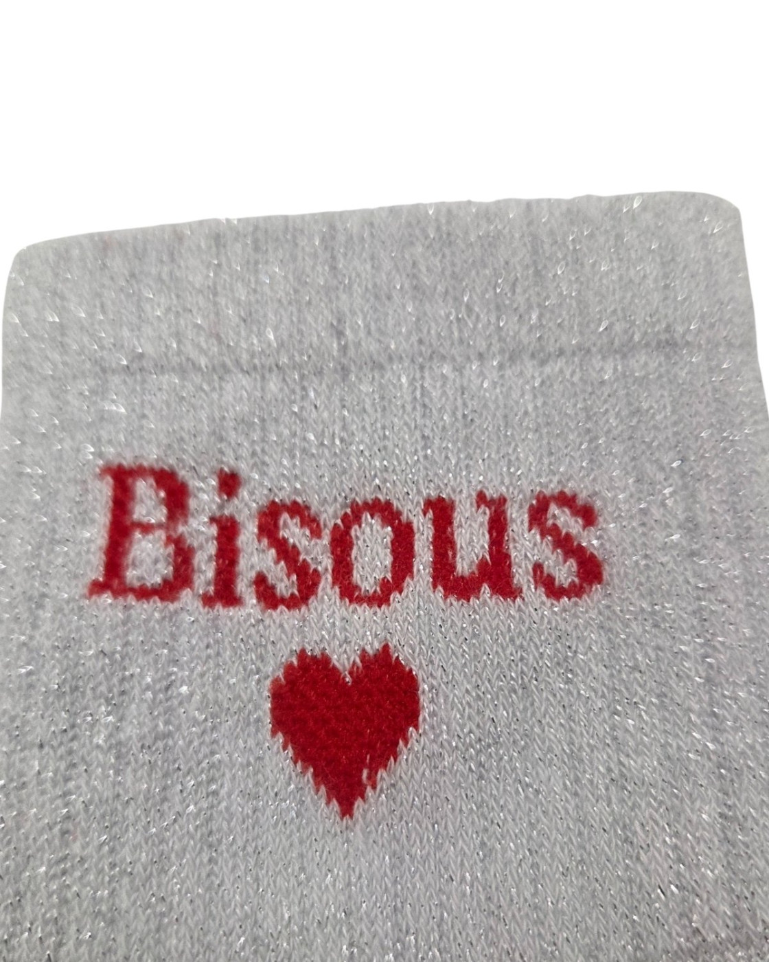 Chaussettes femme blanches pailletées Bisous coeur rouge