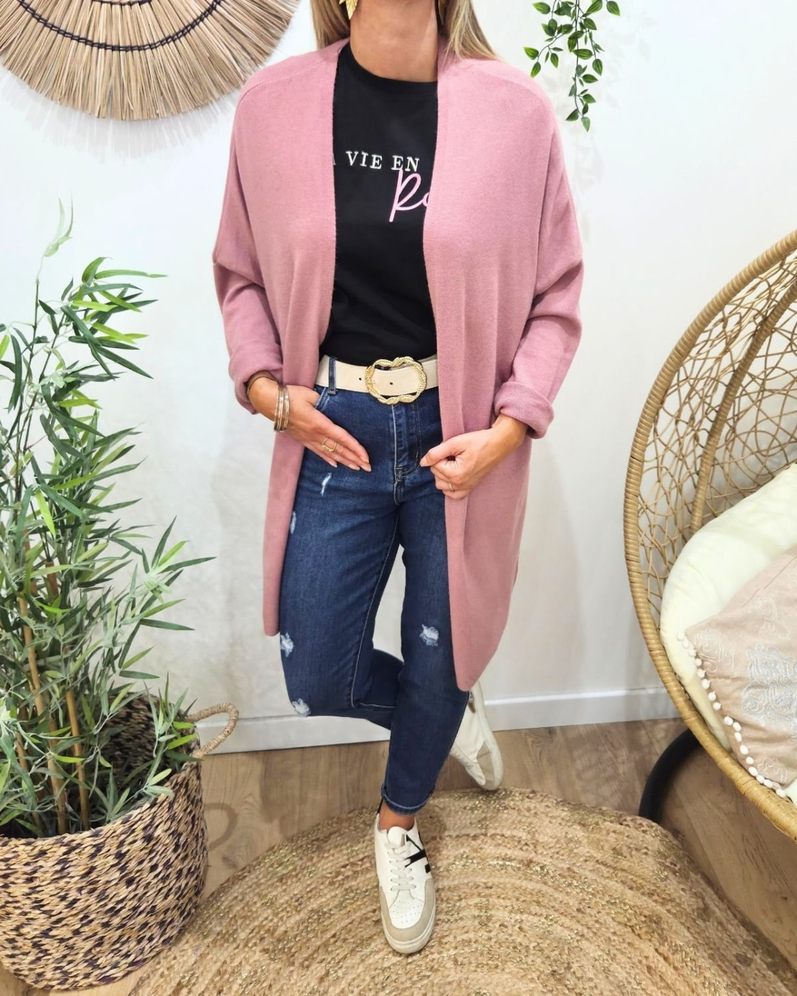 Gilet long femme uni