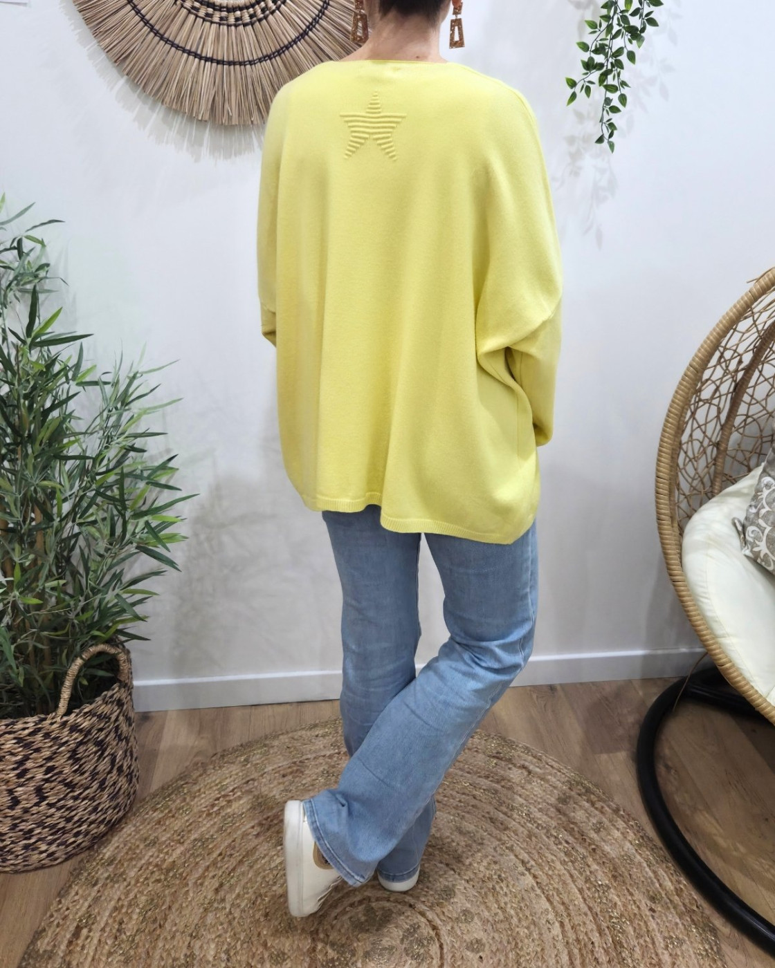 Gilet mi-long femme petite etoile relief