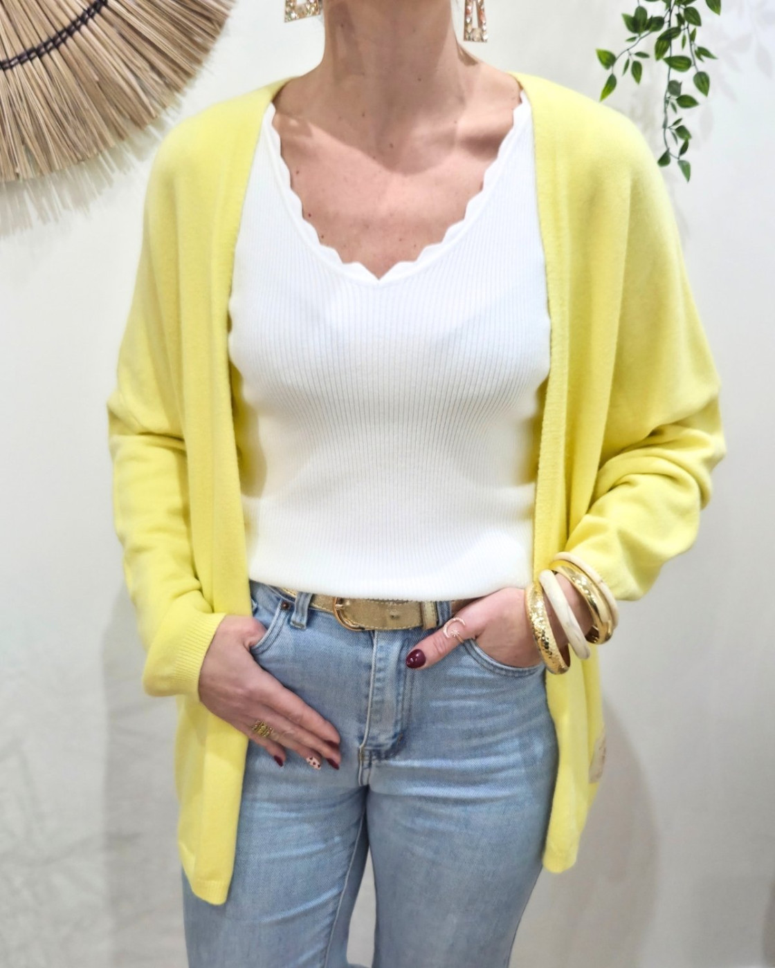 Gilet mi-long femme petite etoile relief