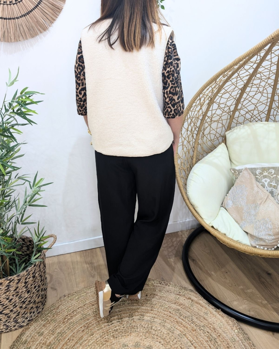 Gilet femme sans manche bouclettes écru Candice