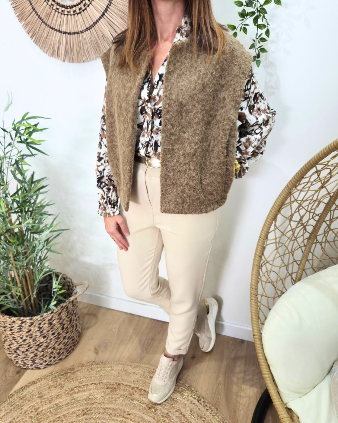 Gilet femme sans manche camel Pénélopea