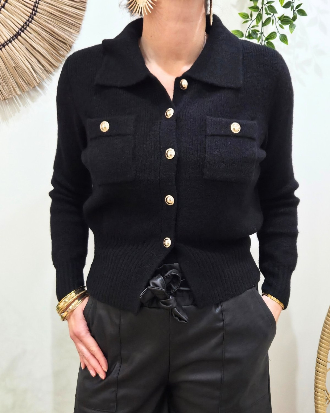 Gilet femme noir boutons dorés Cora