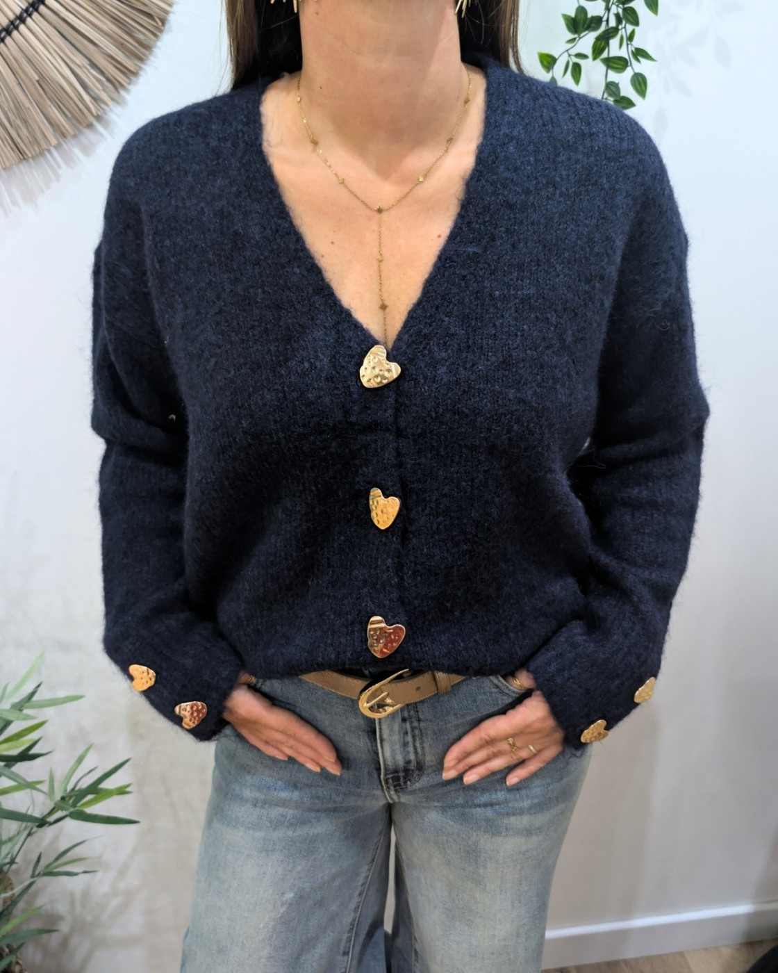 Gilet femme boutons coeurs dorés