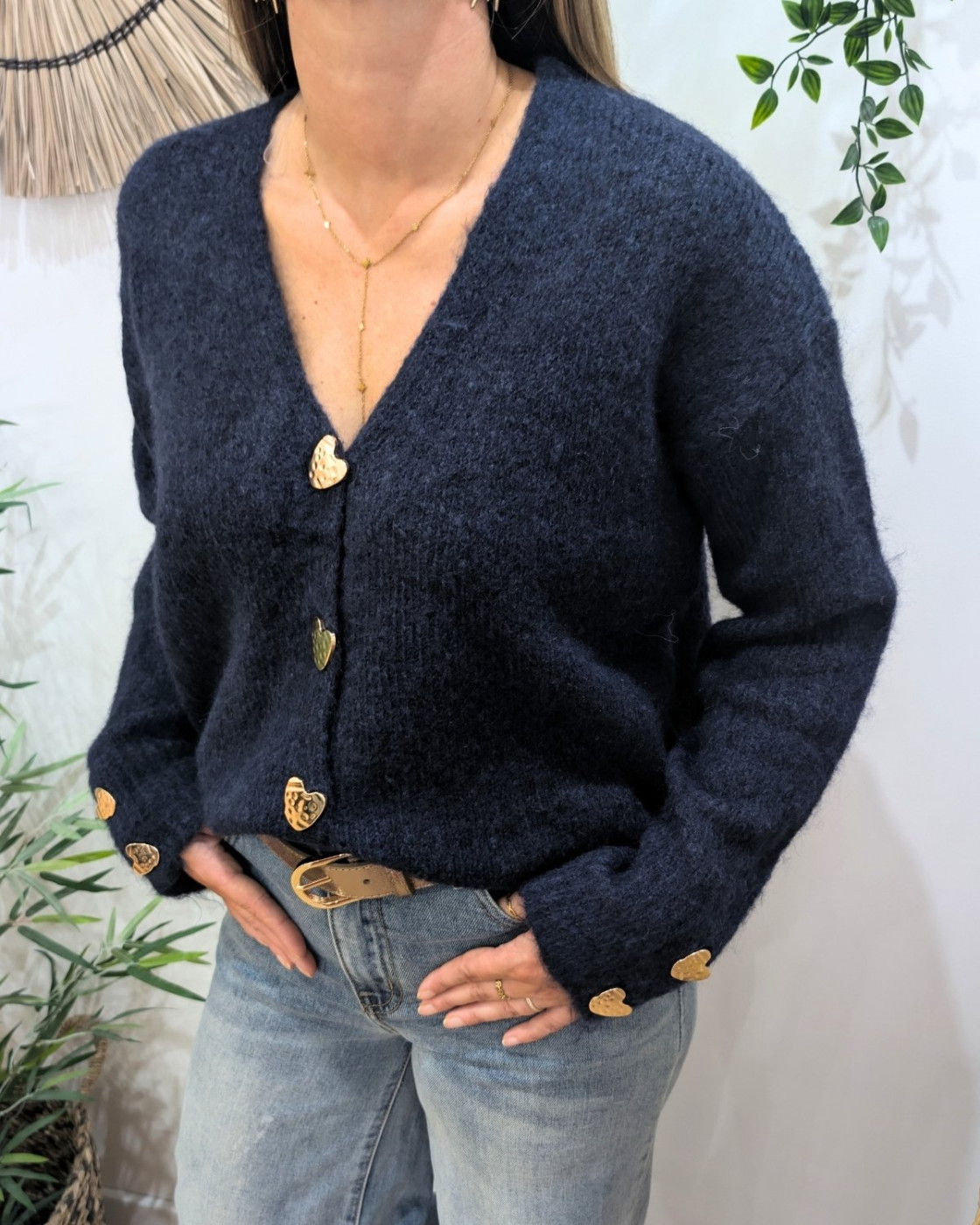 Gilet femme boutons coeurs dorés