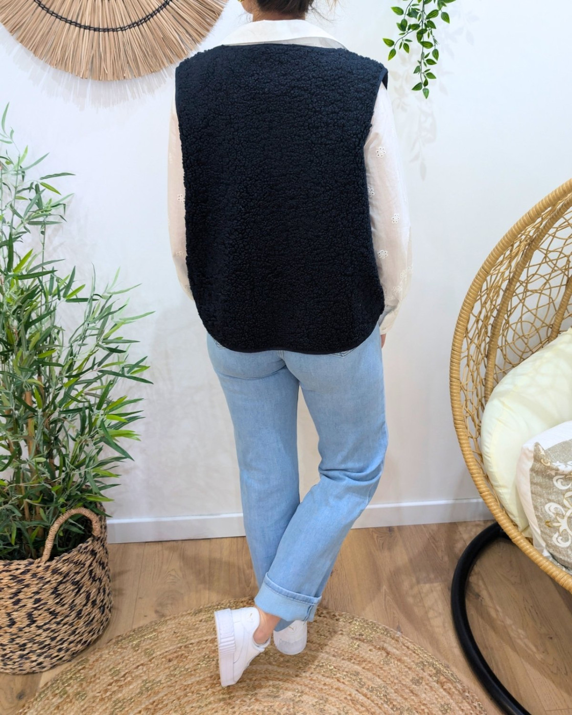 Gilet femme sans manche bouclettes bleu marine Candice