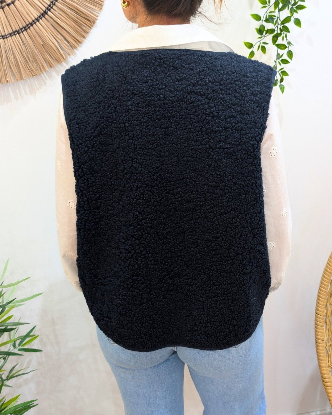 Gilet femme sans manche bouclettes bleu marine Candice