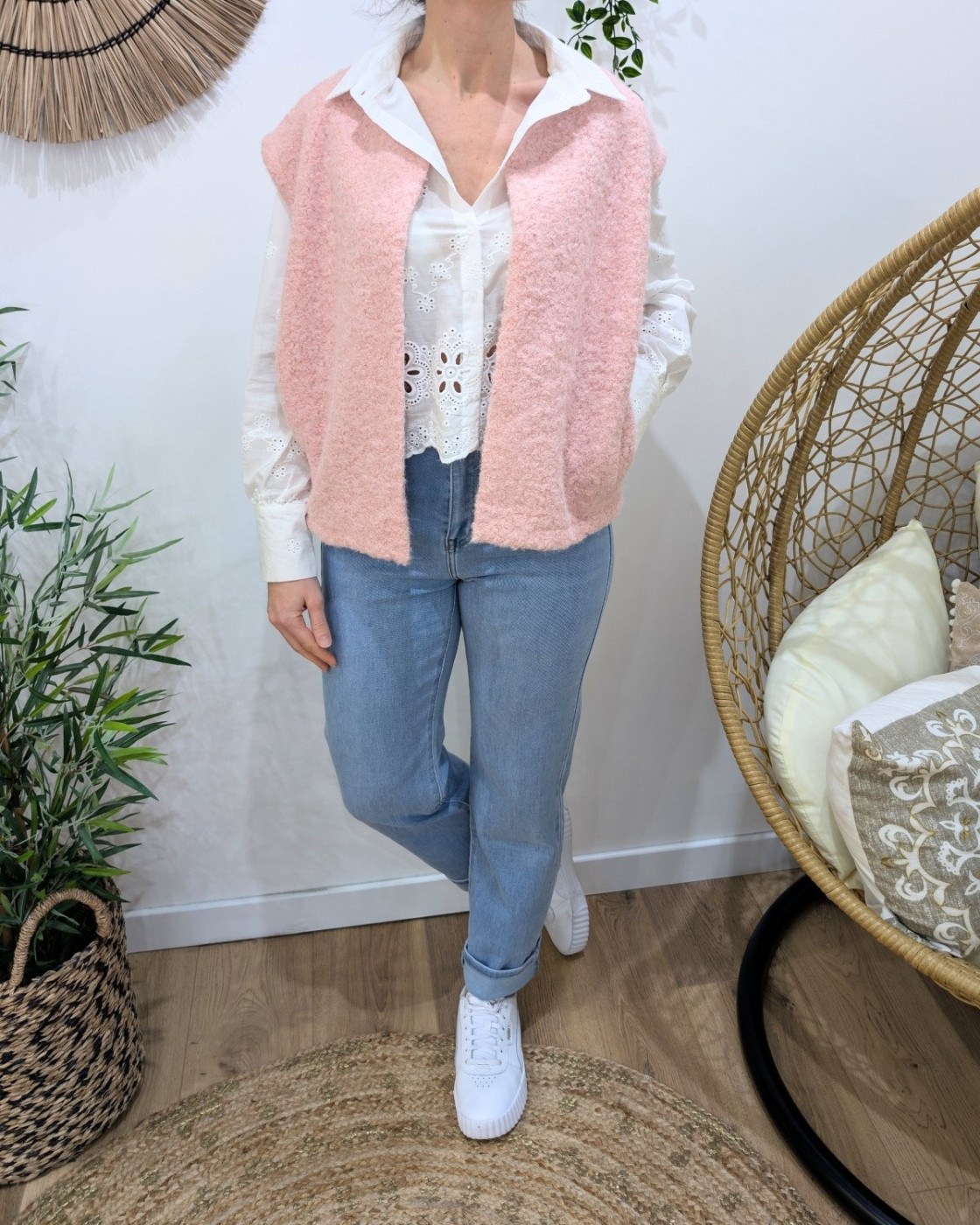 Gilet femme sans manche rose poudré Pénélopea