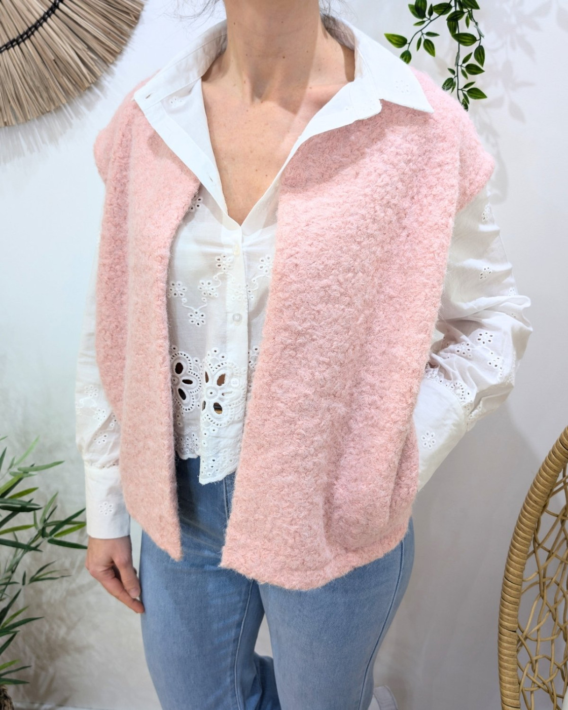 Gilet femme sans manche rose poudré Pénélopea