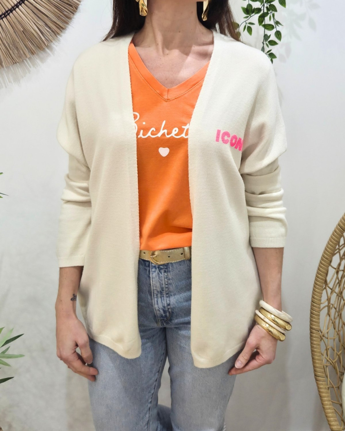 Gilet mi-long femme petite etoile relief Iconic