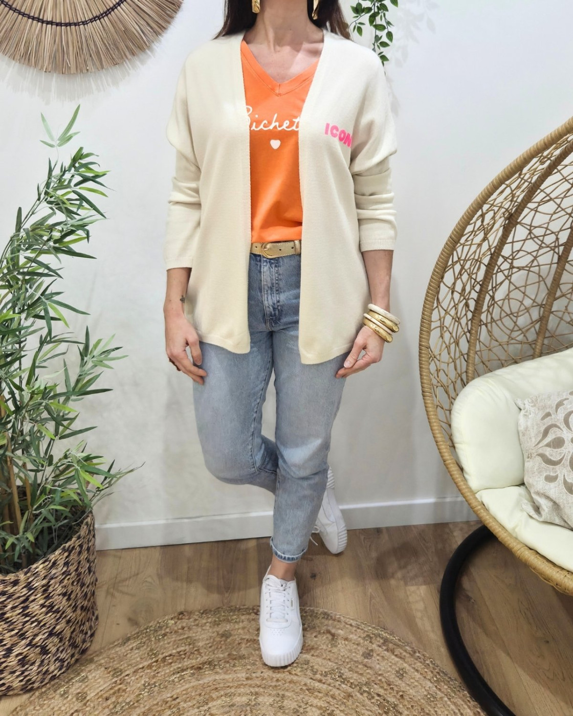 Gilet mi-long femme petite etoile relief Iconic