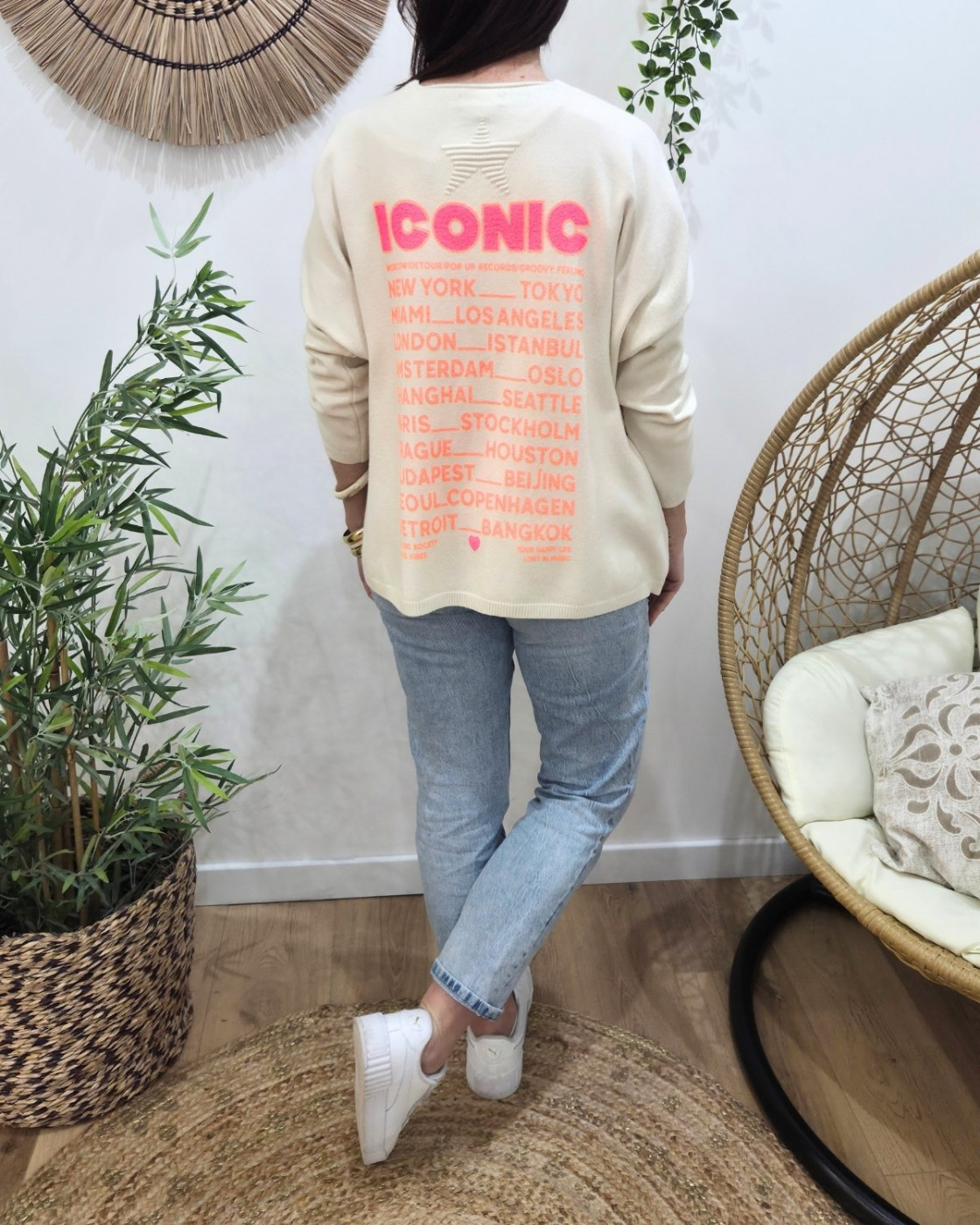 Gilet mi-long femme petite etoile relief Iconic