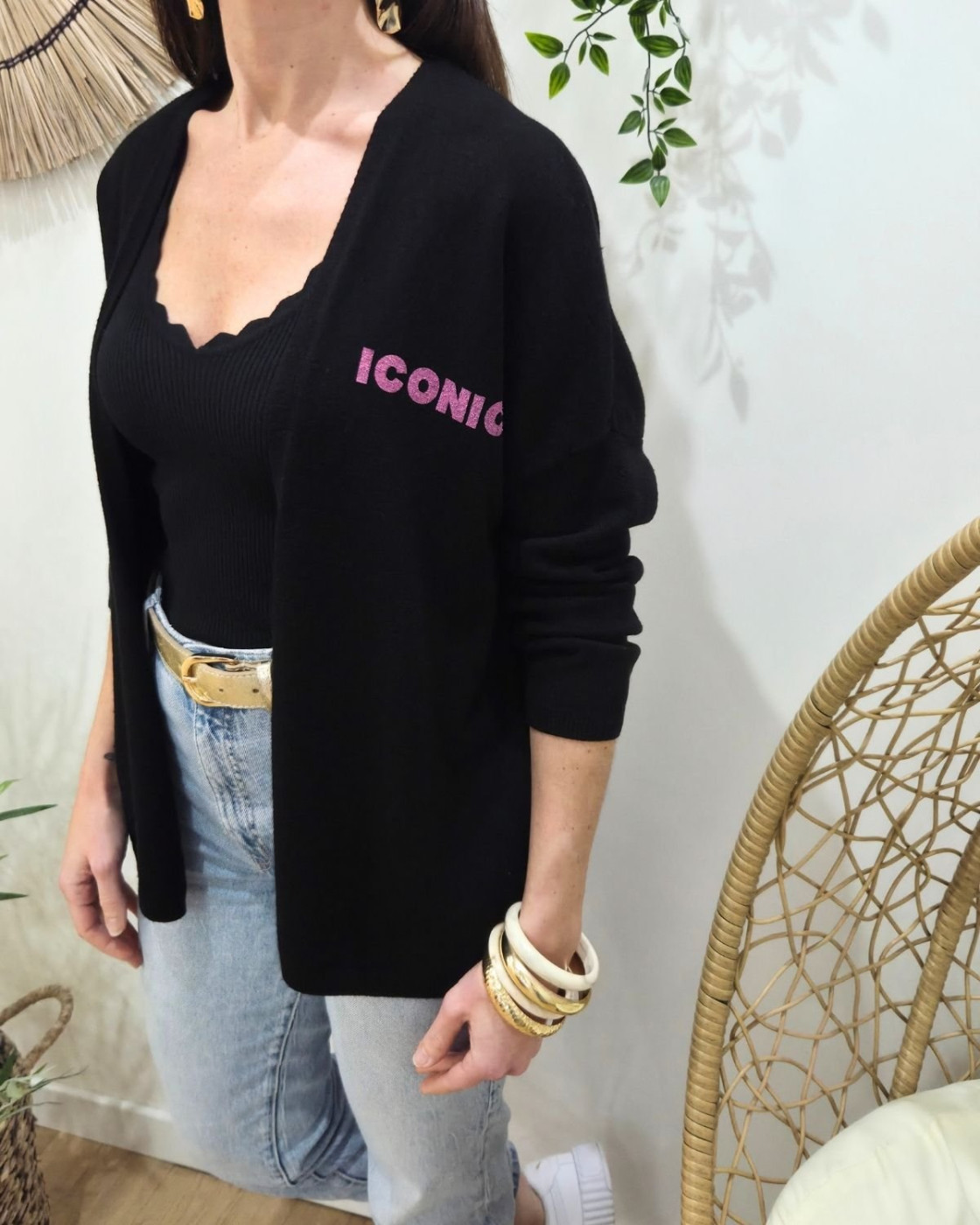 Gilet mi-long femme petite etoile relief Iconic