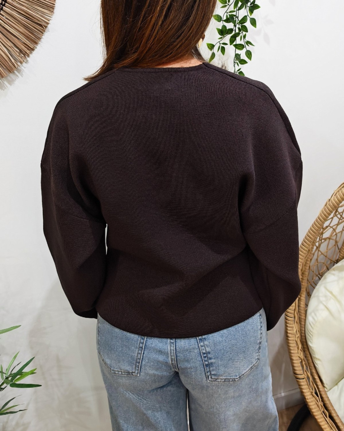 Gilet femme marron choco gros bouton doré Numa