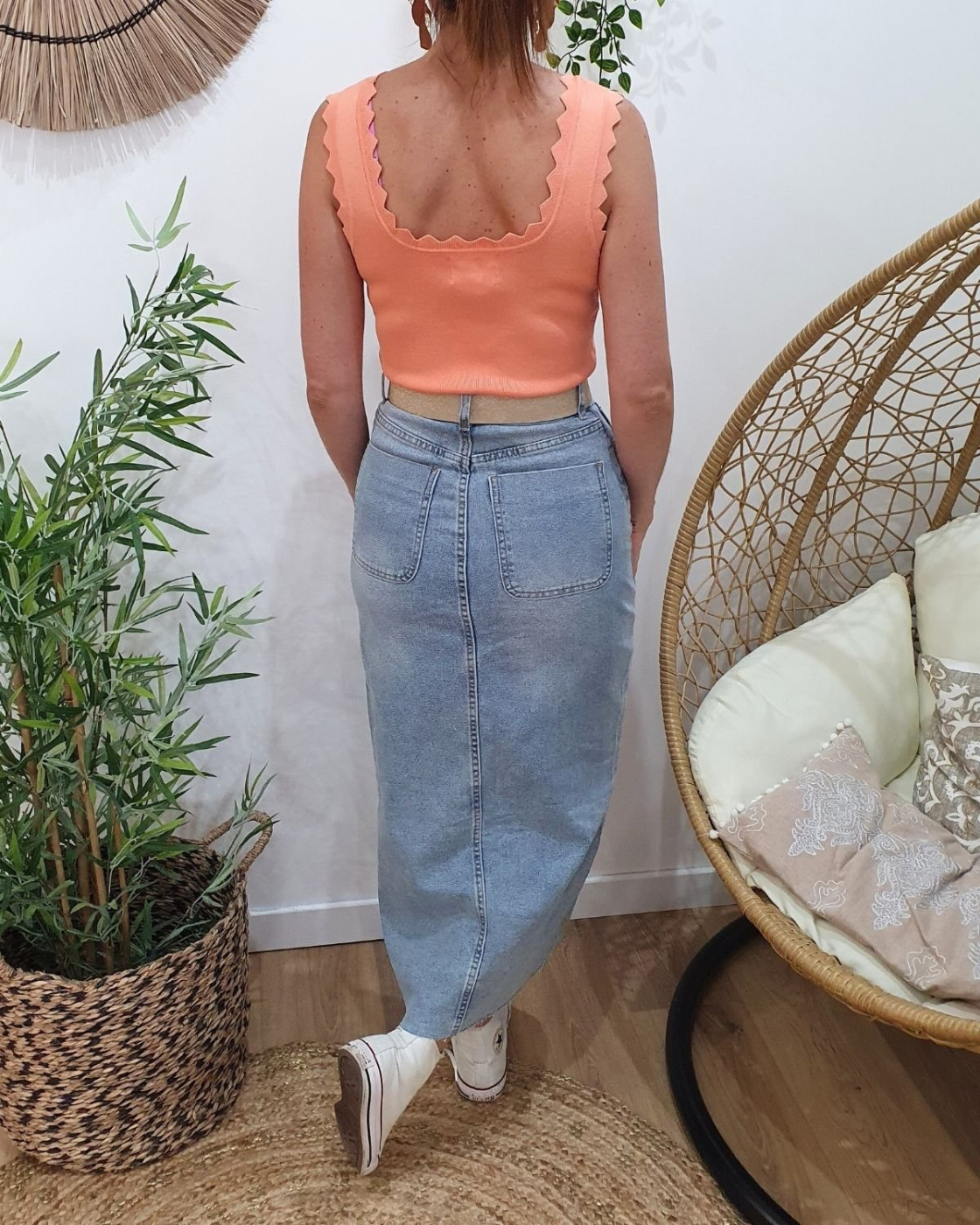 Jupe longue en jean femme bleu clair boutonnée