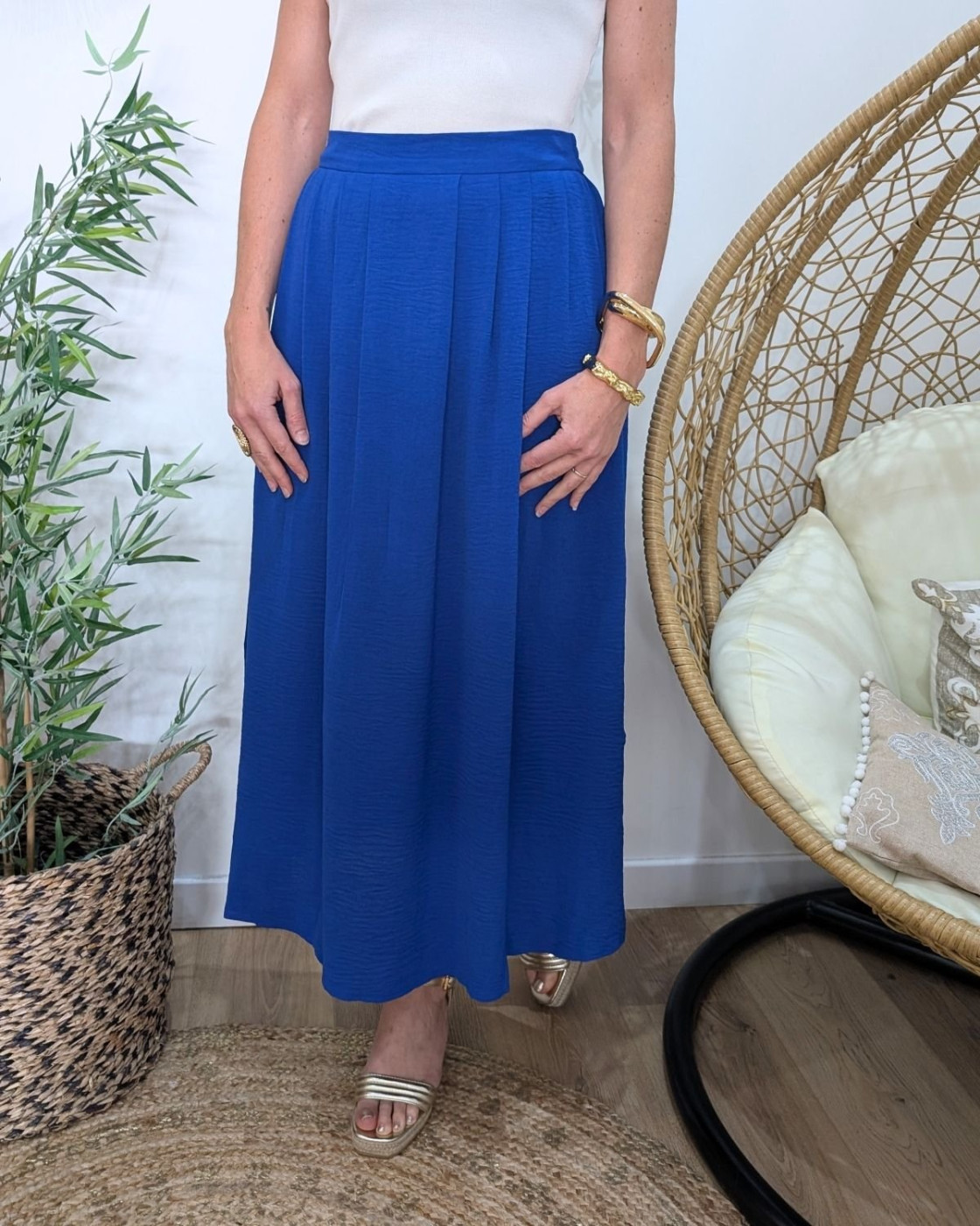 Jupe longue femme fluide bleu roi