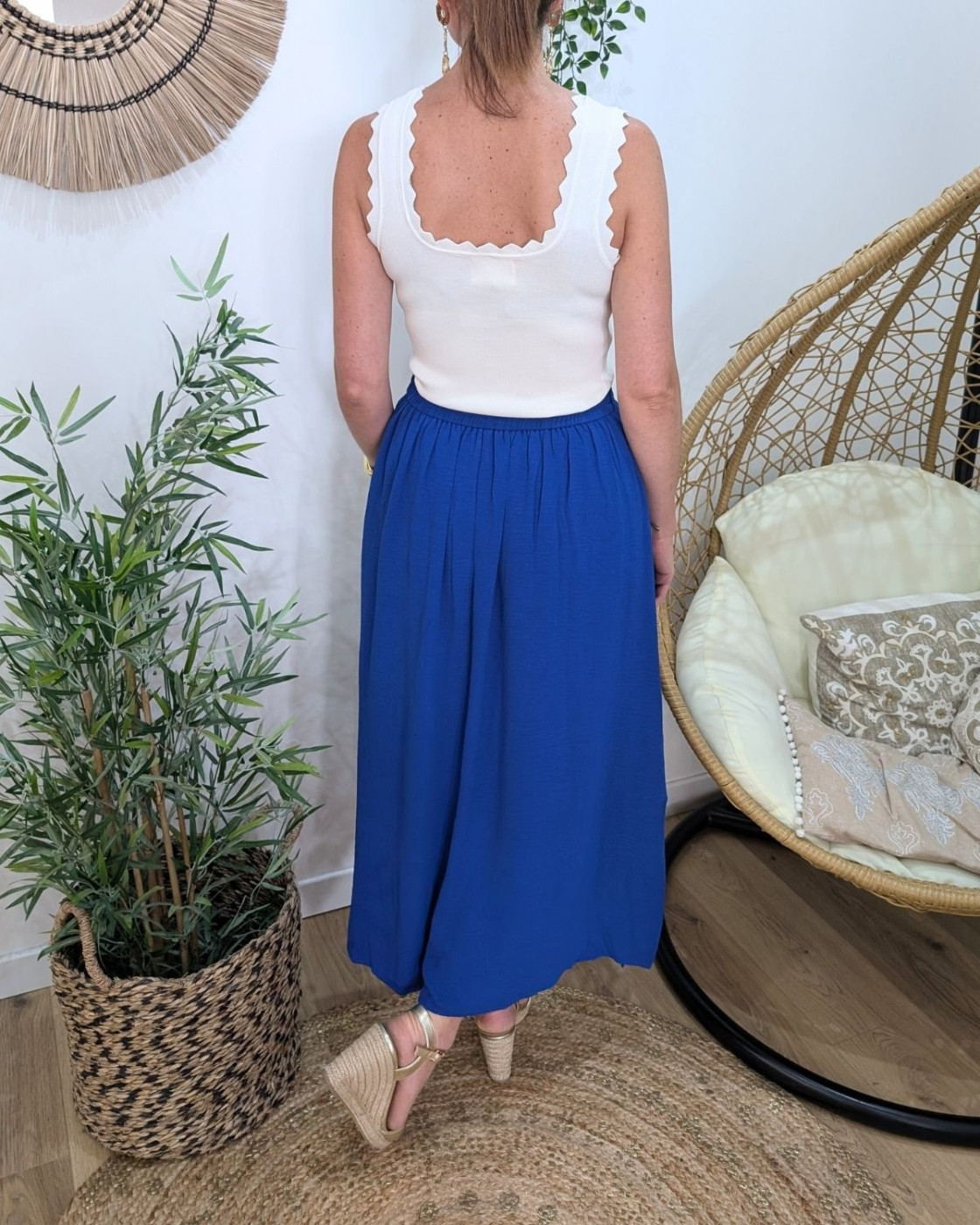 Jupe longue femme fluide bleu roi