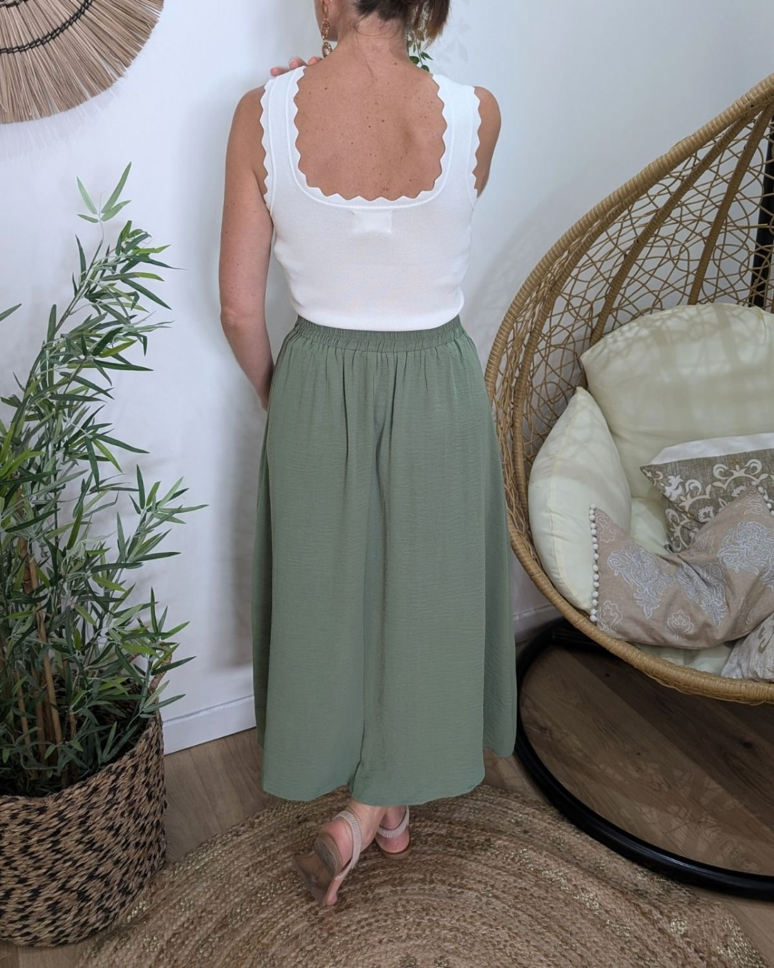 Jupe longue femme fluide boutonnée kaki