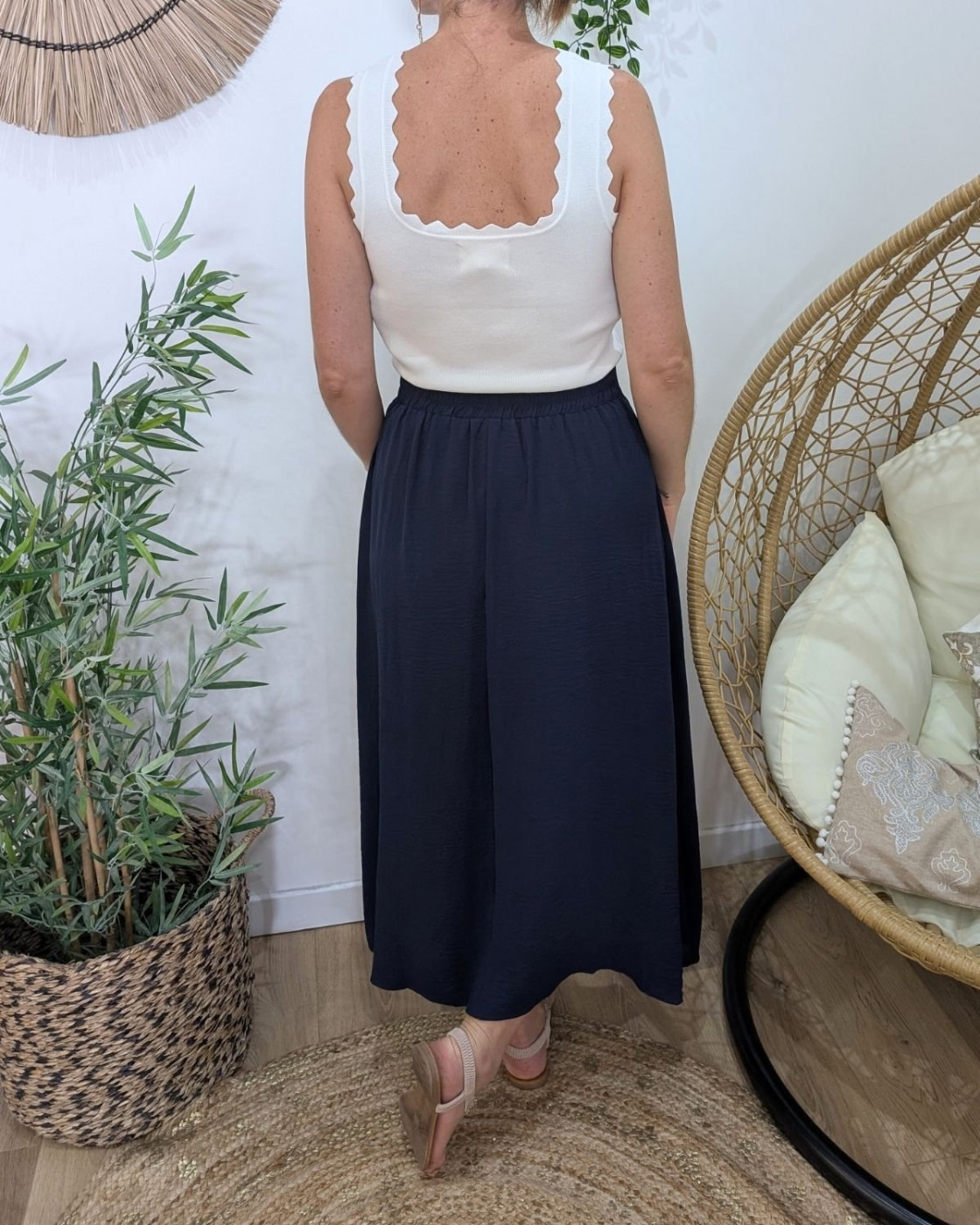 Jupe longue femme fluide boutonnée marine