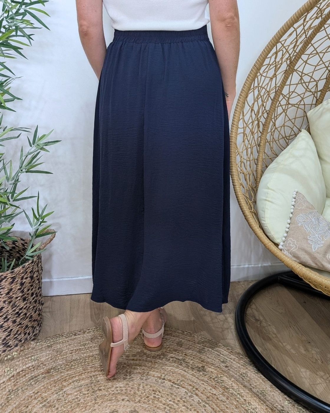 Jupe longue femme fluide boutonnée marine