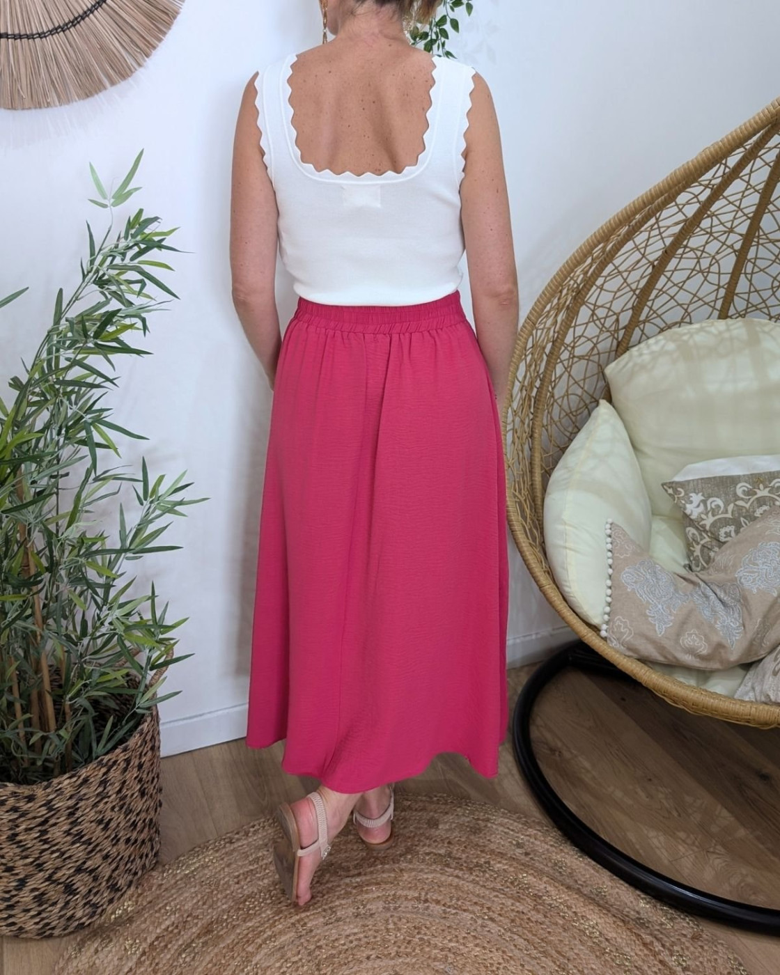 Jupe longue femme fluide boutonnée rose