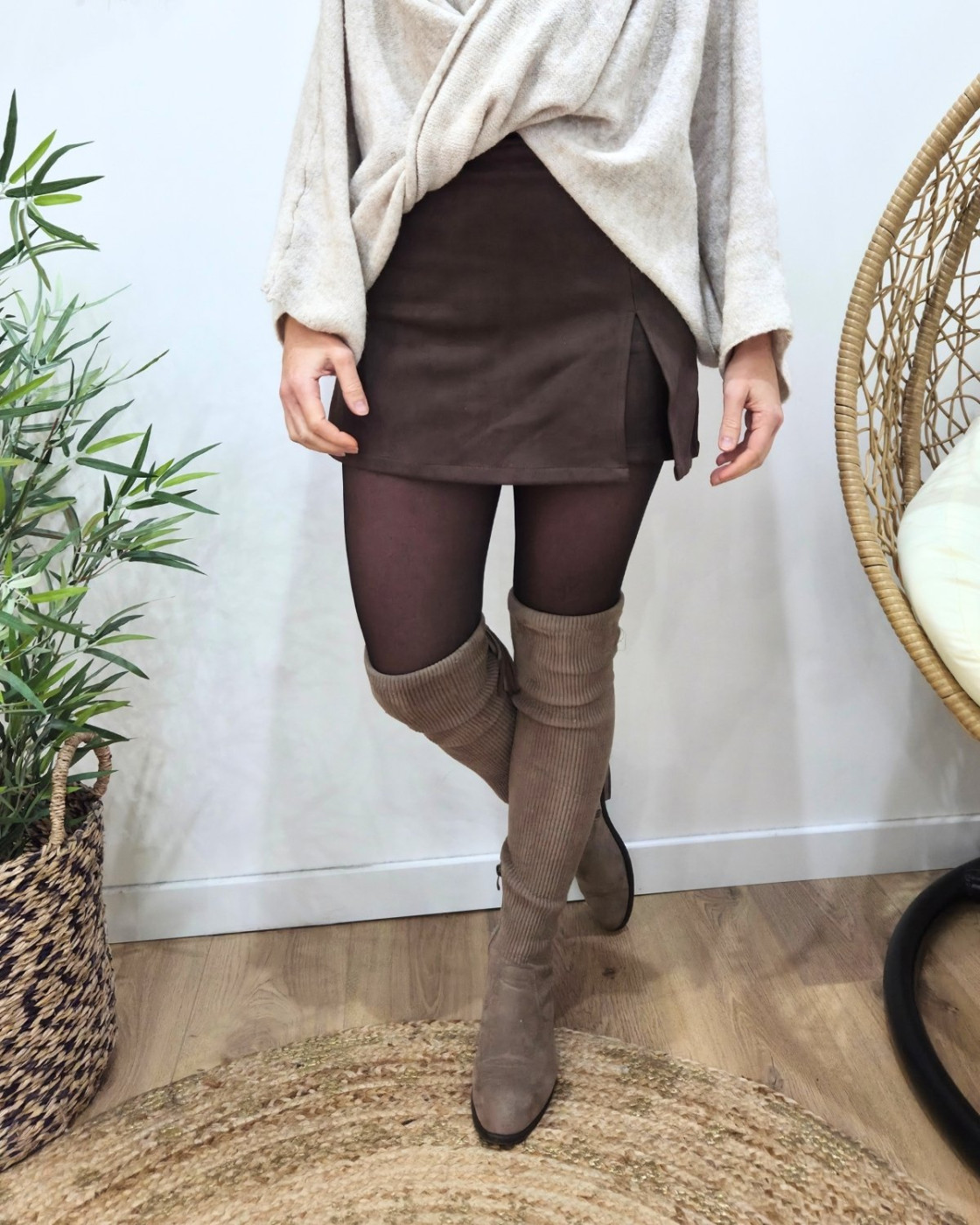 Jupe short femme suédine marron