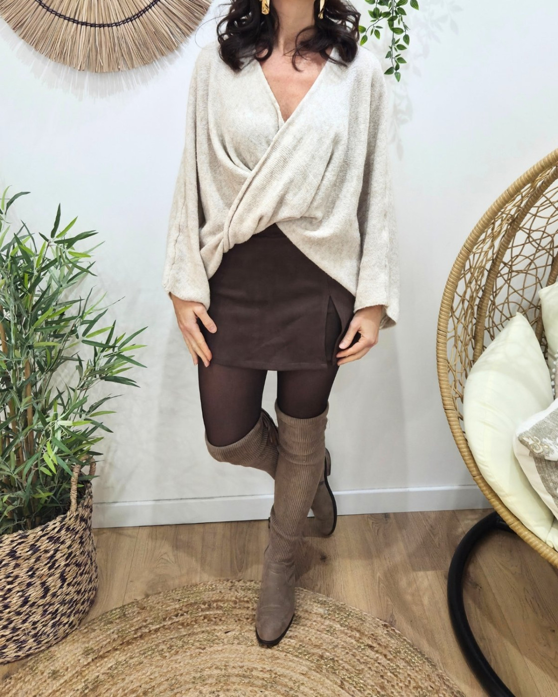 Jupe short femme suédine marron