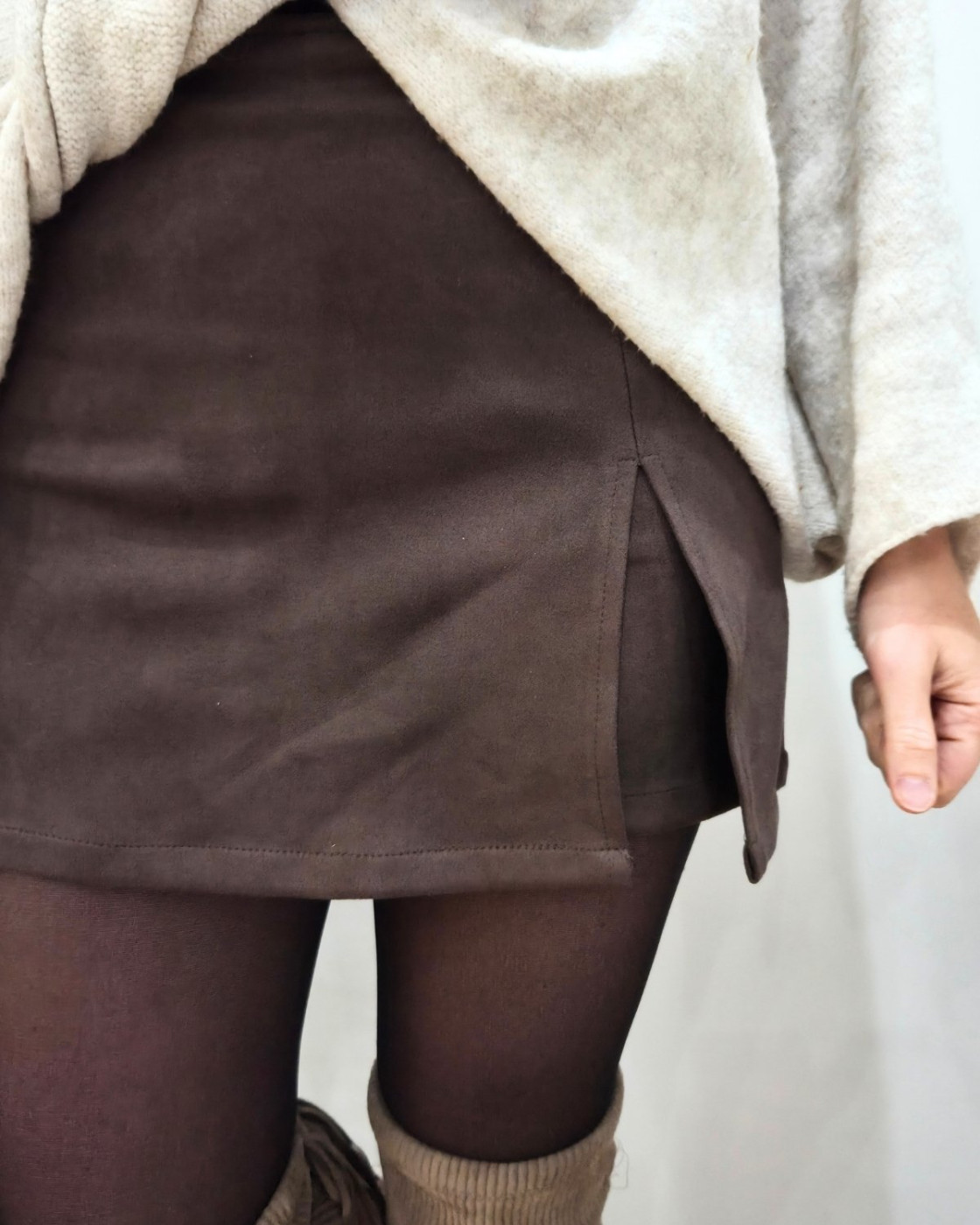 Jupe short femme suédine marron
