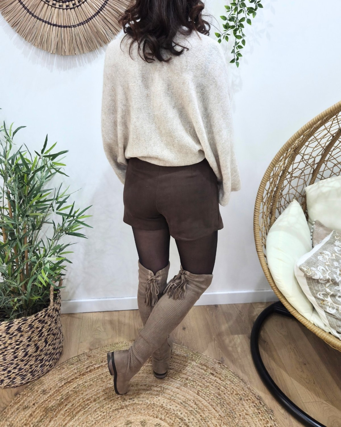 Jupe short femme suédine marron