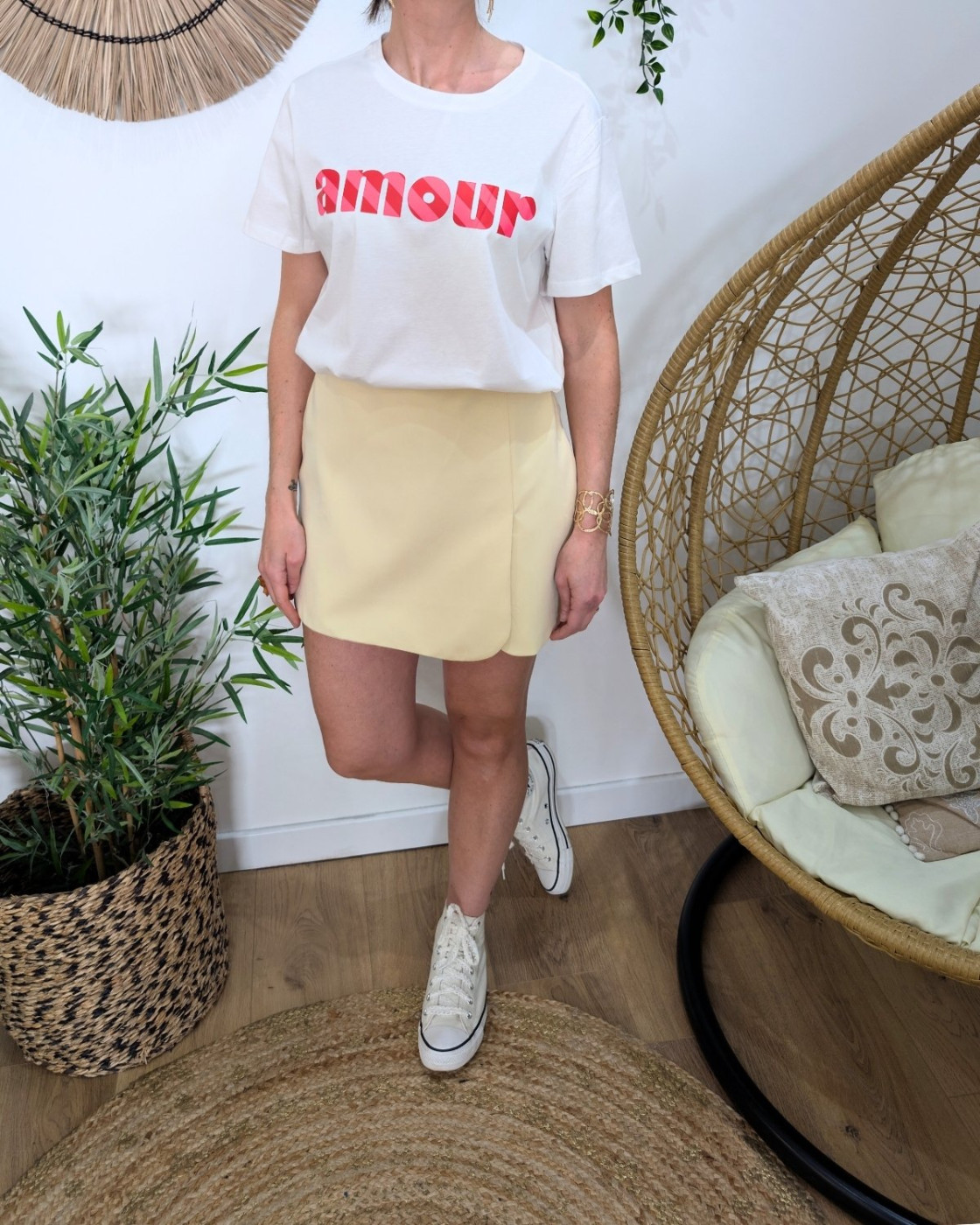 Jupe short femme jaune