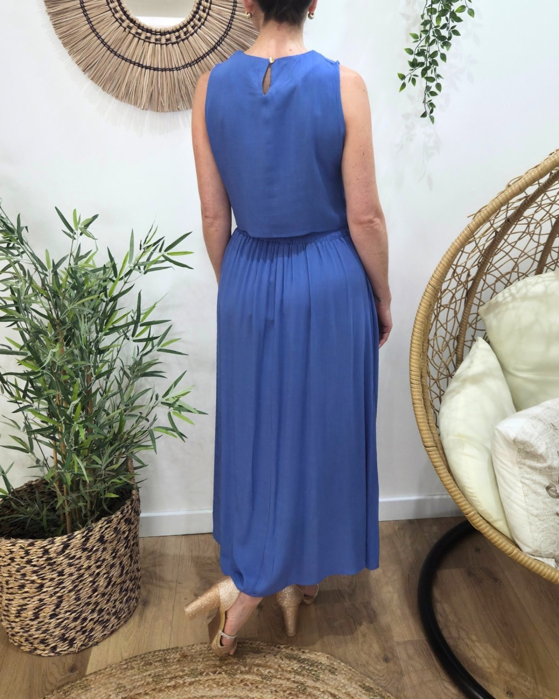 Jupe longue femme fluide unie bleu