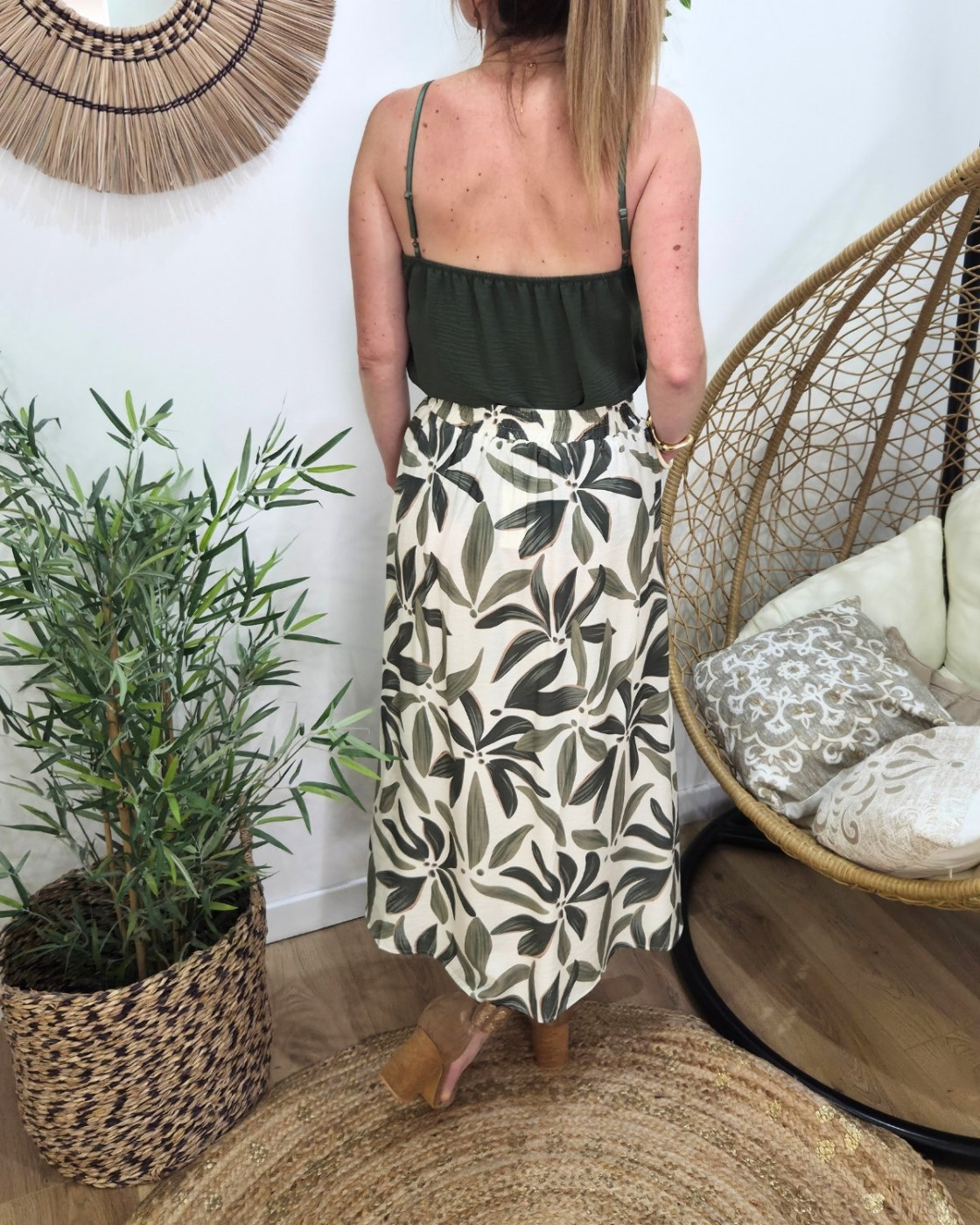 Jupe longue femme fluide boutonnée Ottavia kaki