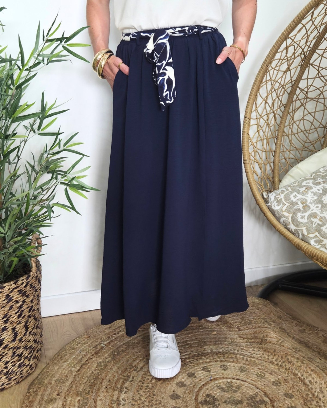 Jupe longue femme fluide Tuva marine