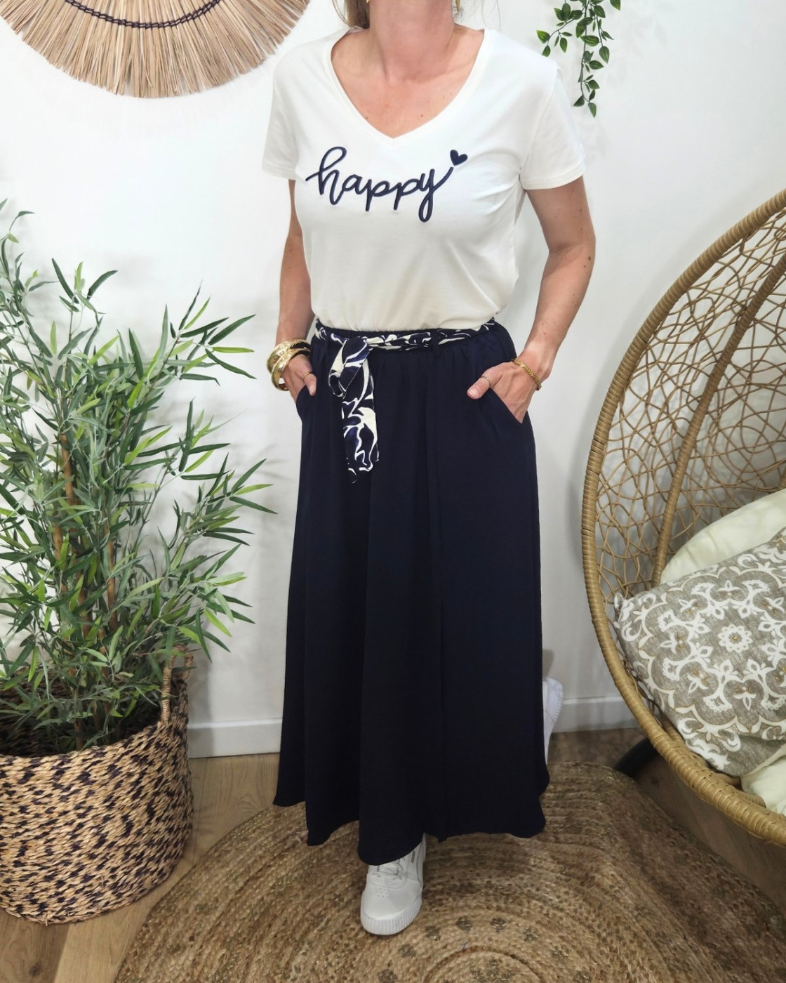 Jupe longue femme fluide Tuva marine