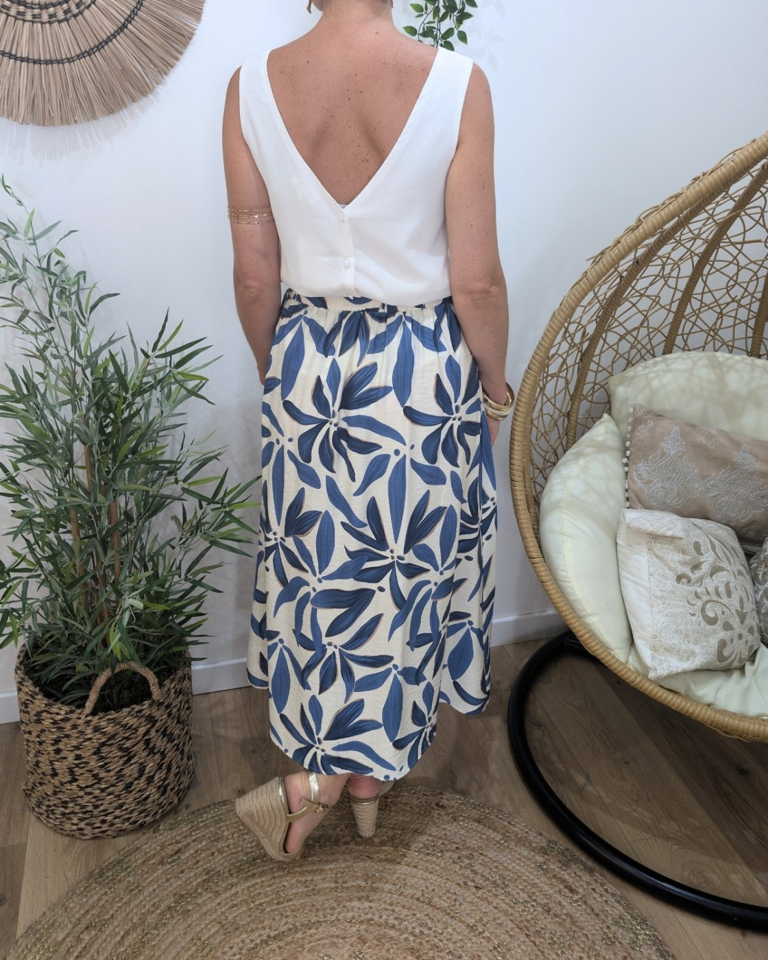 Jupe longue femme fluide boutonnée Ottavia bleu