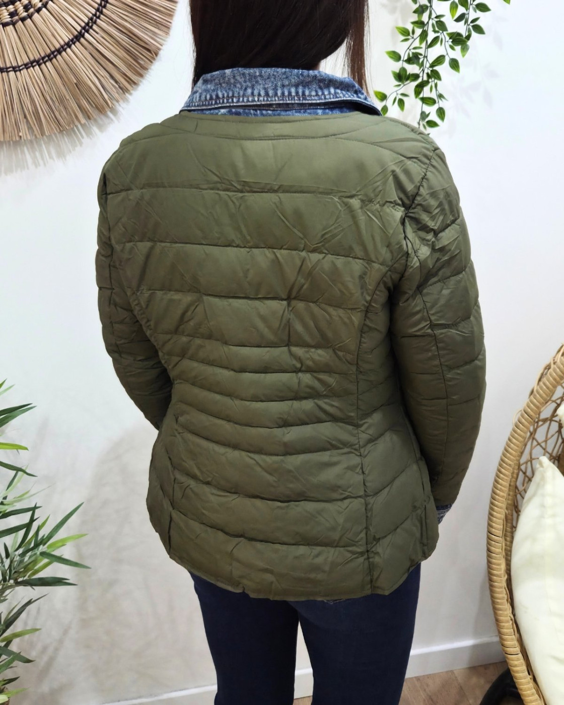 Doudoune femme kaki rebords jeans