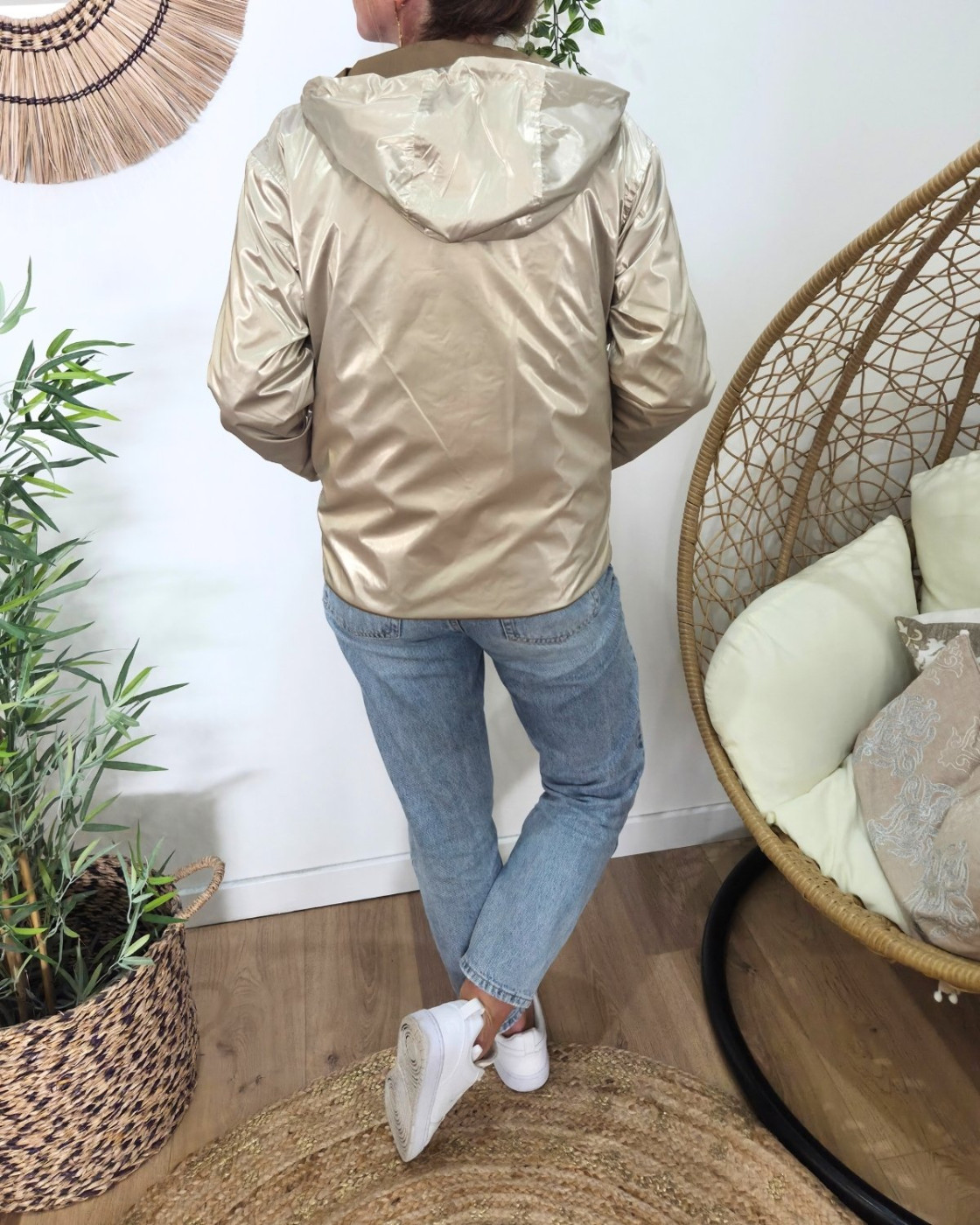 Parka fine femme courte réversible camel et dorée Tina