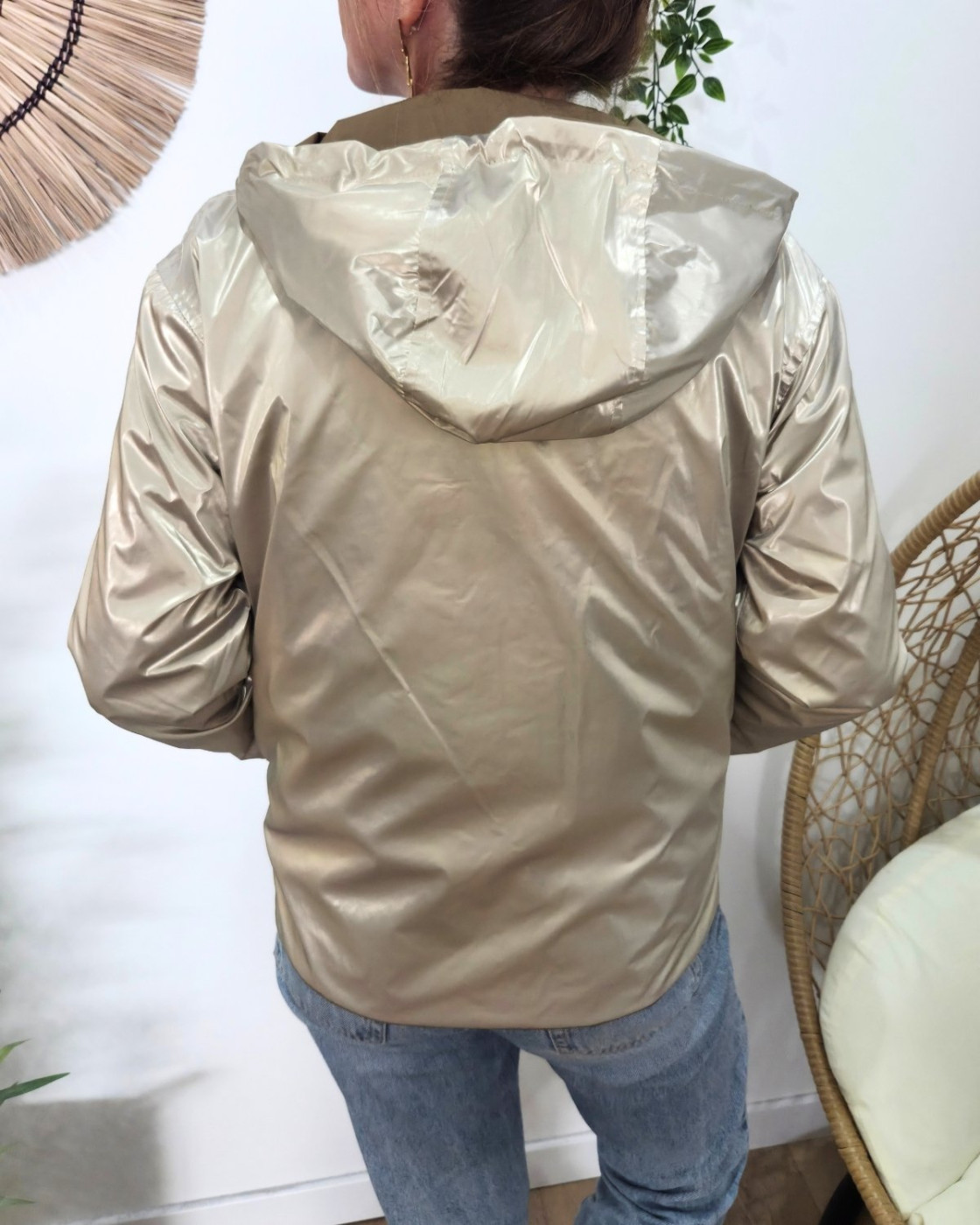 Parka fine femme courte réversible camel et dorée Tina