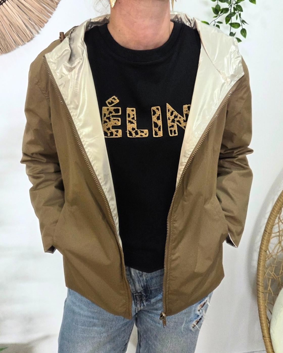 Parka fine femme courte réversible camel et dorée Tina