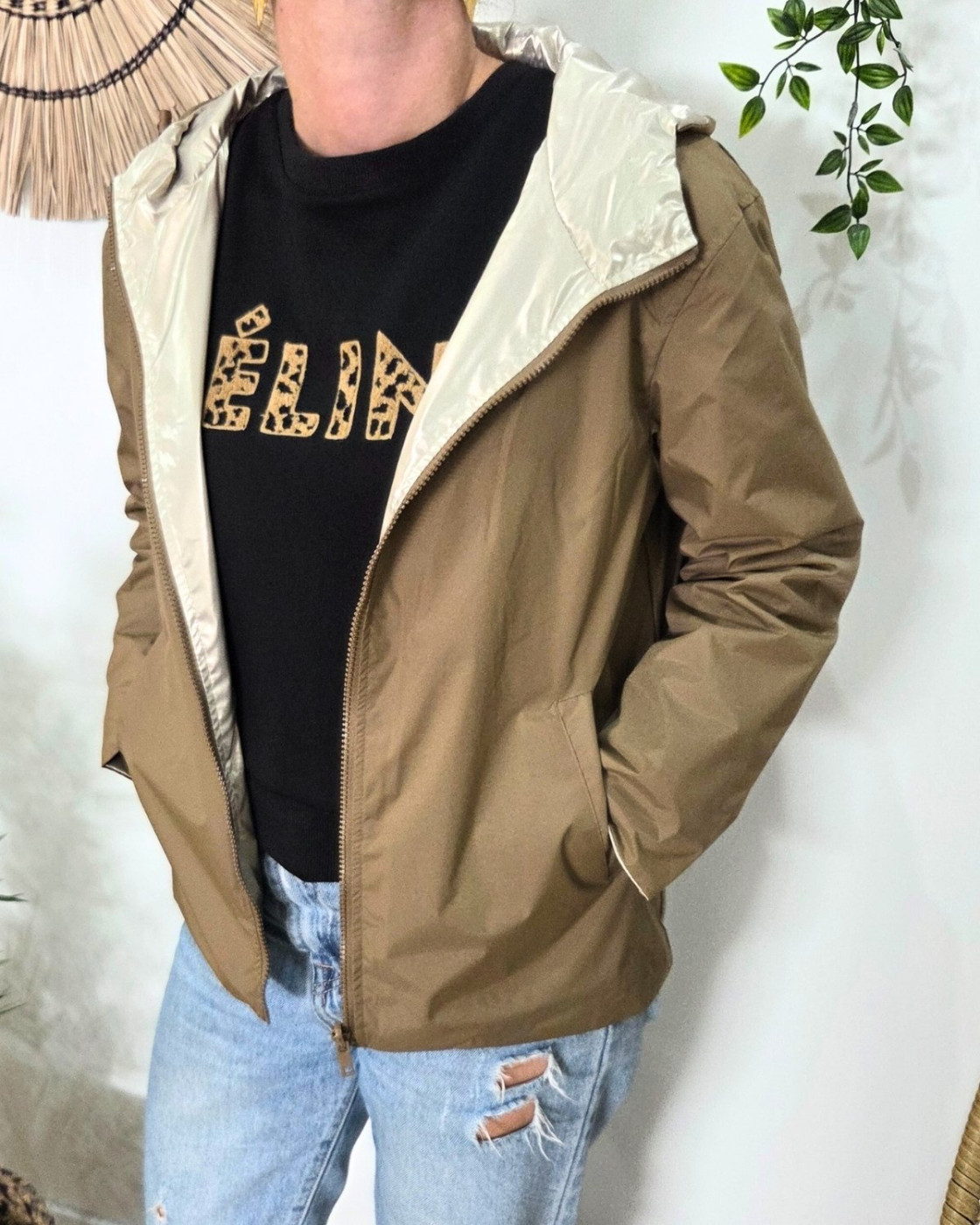 Parka fine femme courte réversible camel et dorée Tina