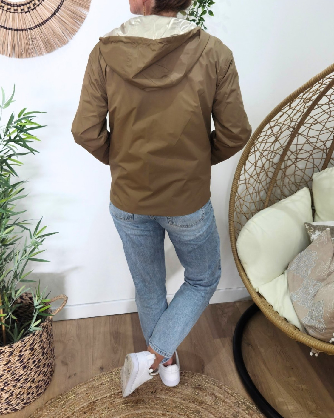 Parka fine femme courte réversible camel et dorée Tina