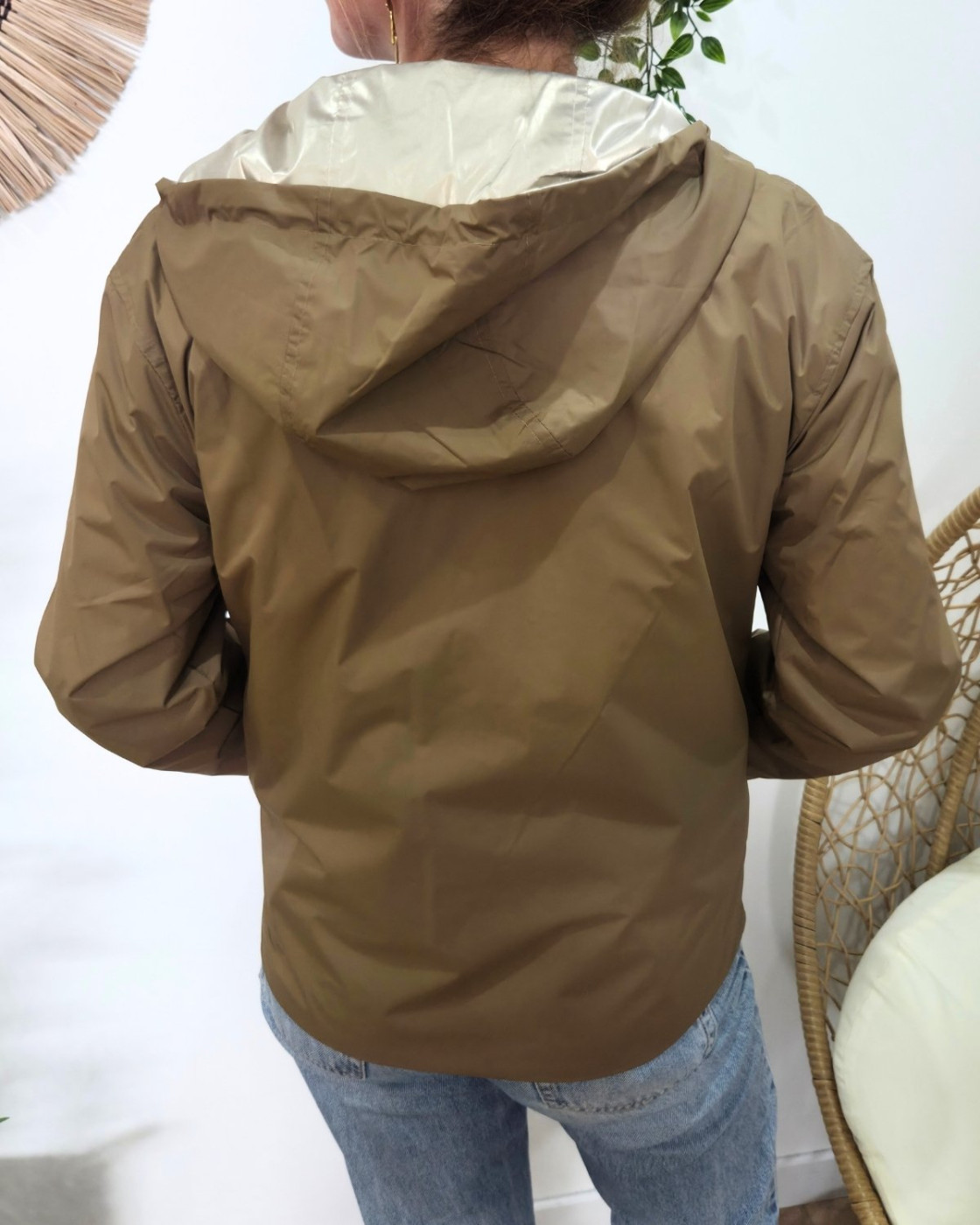 Parka fine femme courte réversible camel et dorée Tina