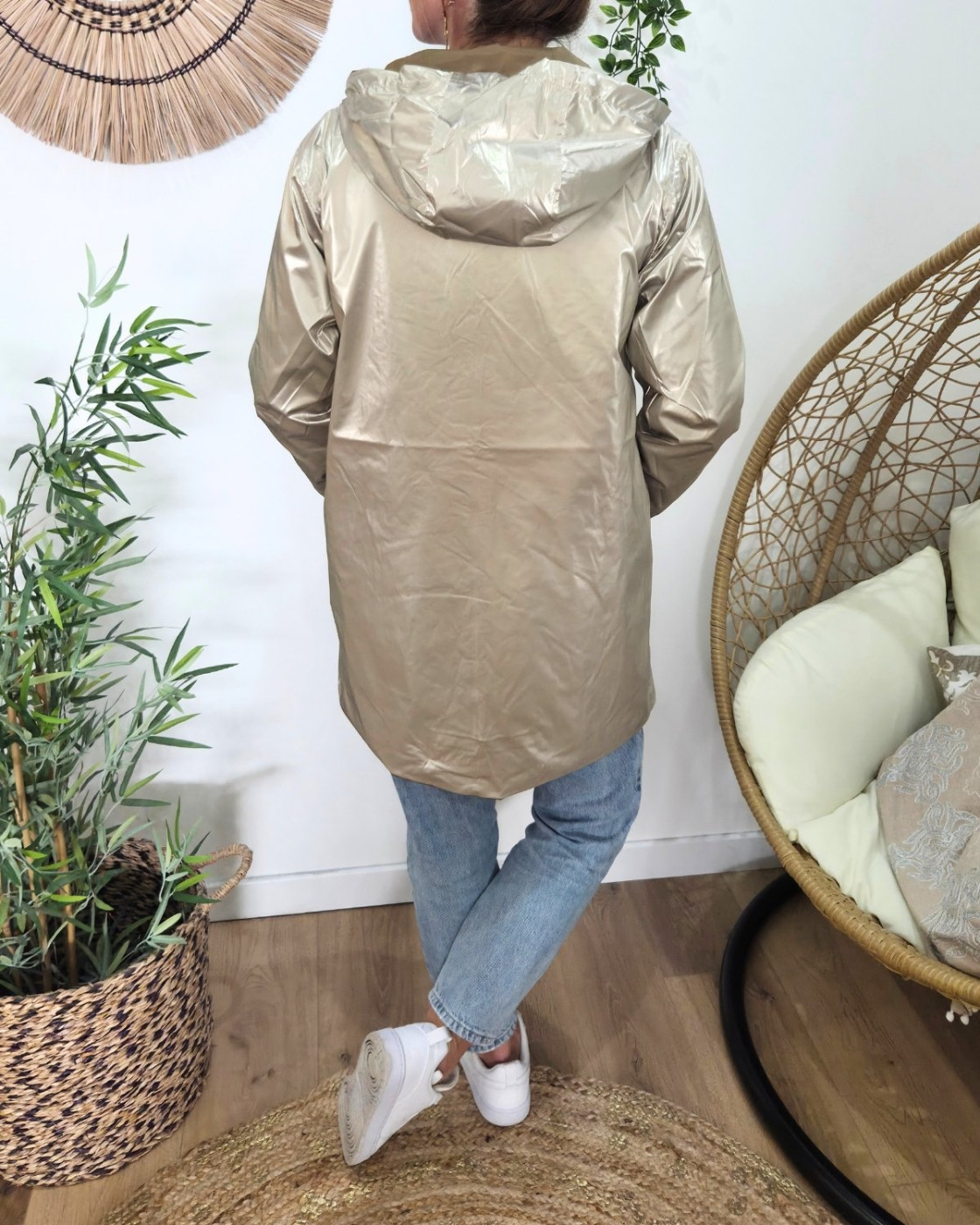 Parka fine femme longue réversible camel et dorée Lydia