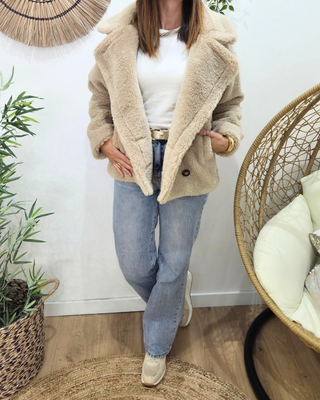 Manteau femme bouclettes beige Viola