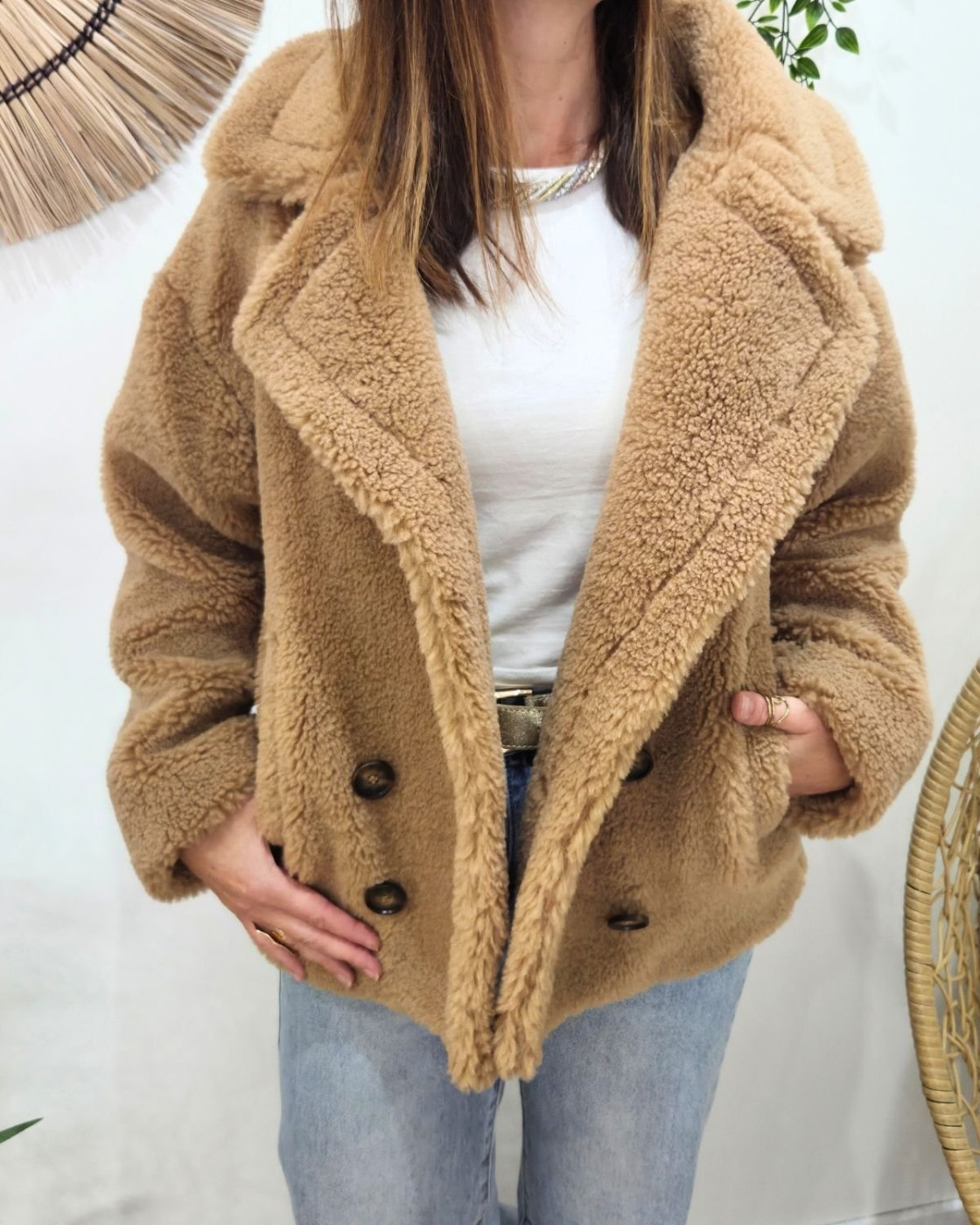 Manteau femme bouclettes camel Viola
