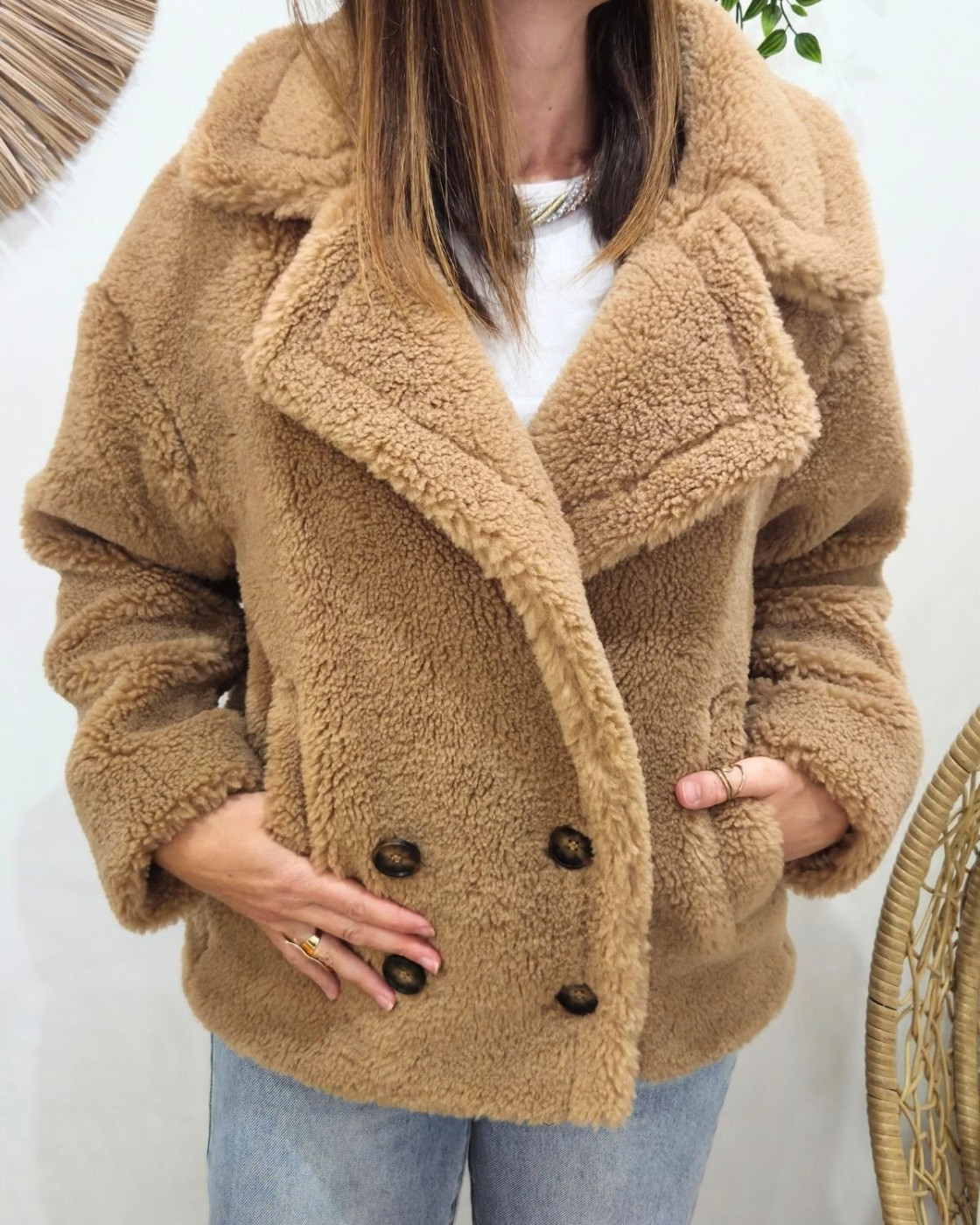 Manteau femme bouclettes camel Viola