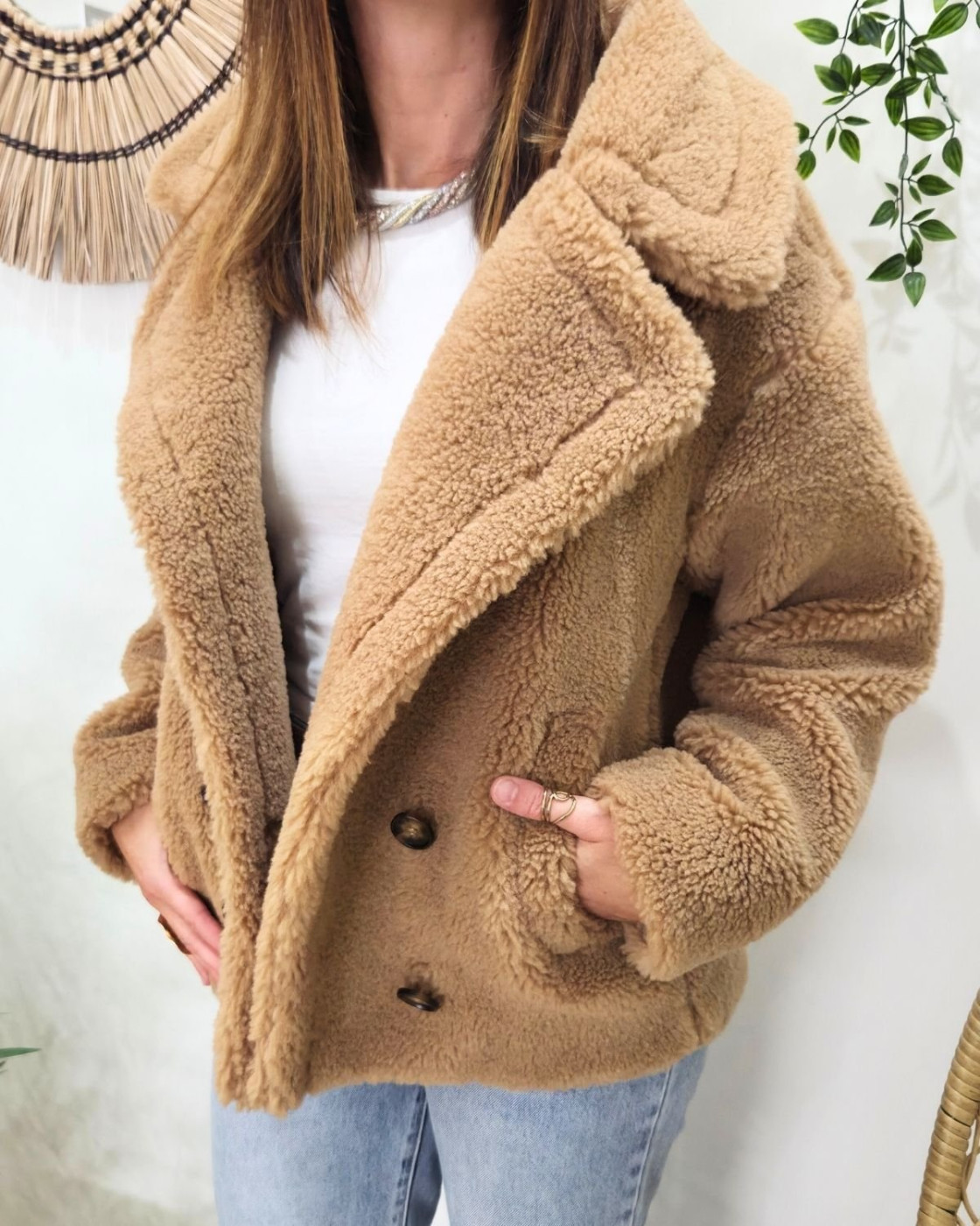 Manteau femme bouclettes camel Viola