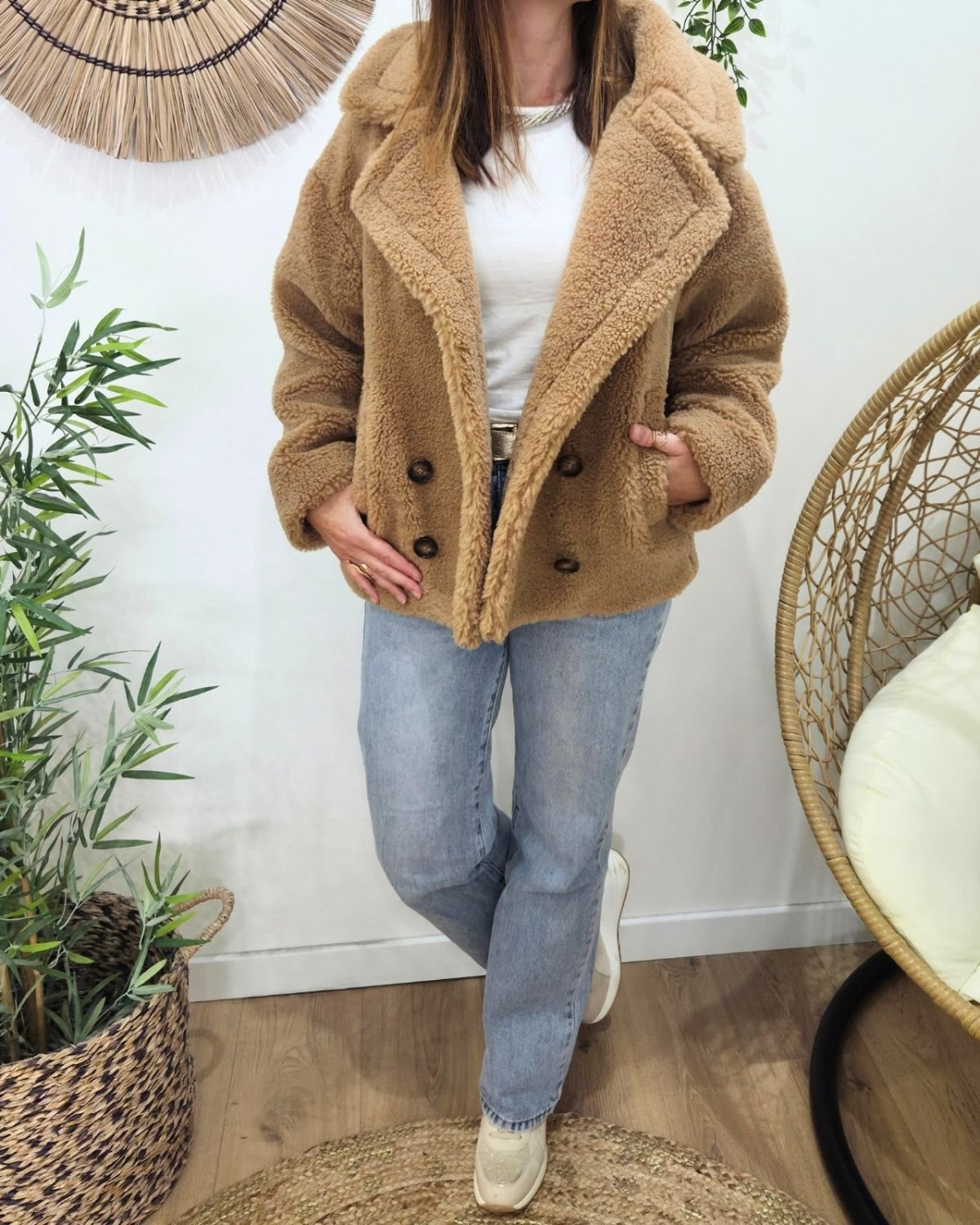 Manteau femme bouclettes camel Viola