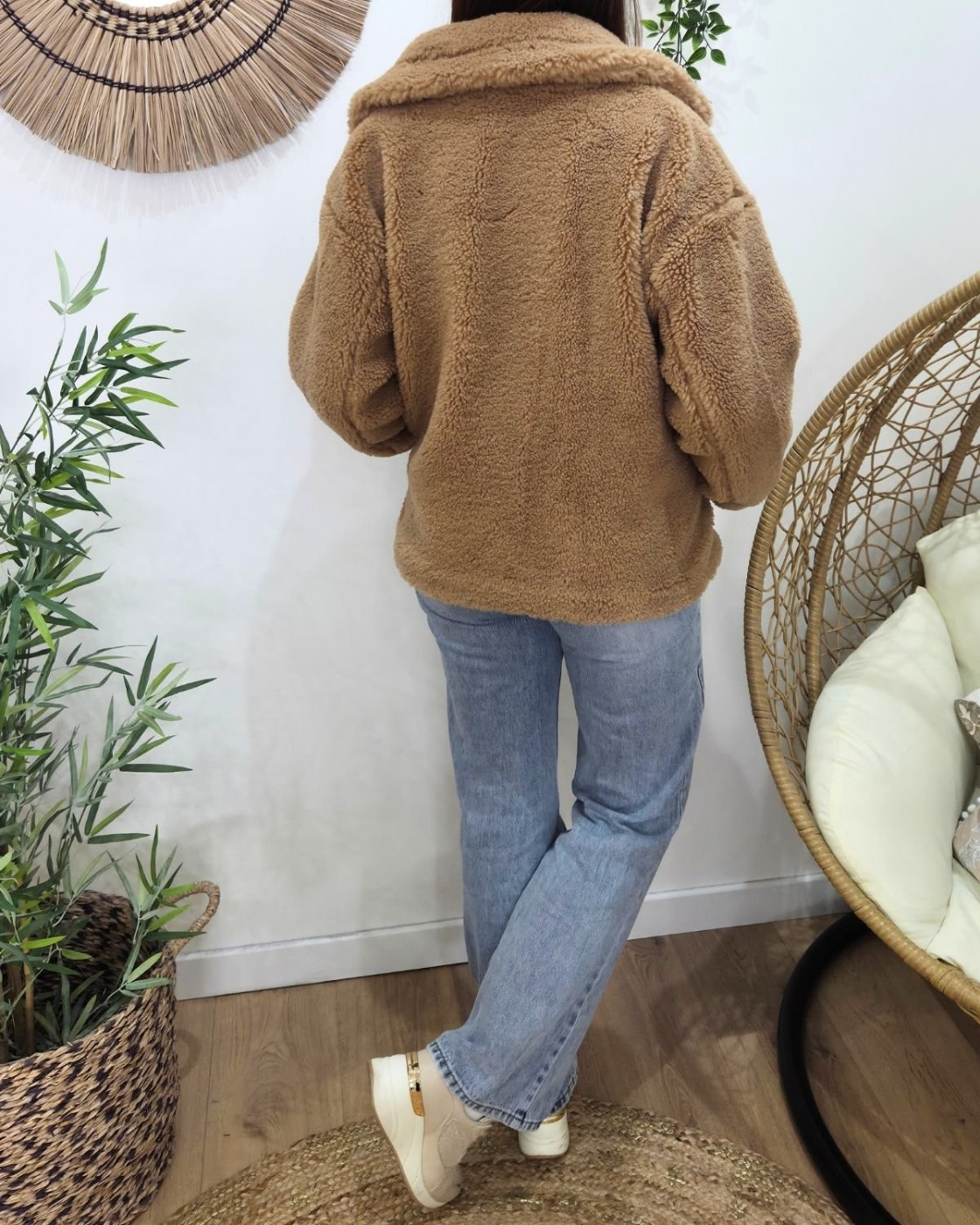 Manteau femme bouclettes camel Viola